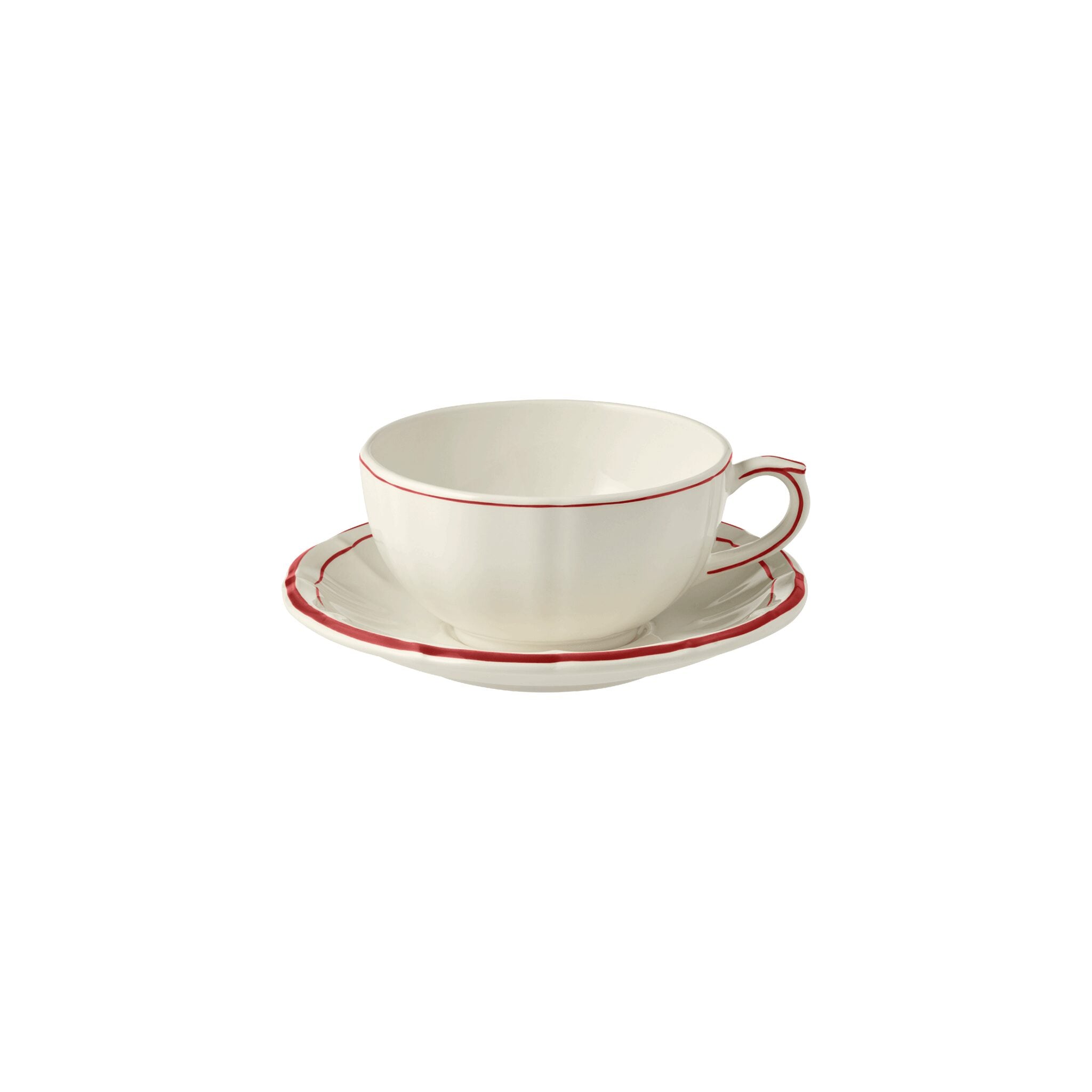 Gien Set of 2 Breakfast Cups & Saucers - Filet Red