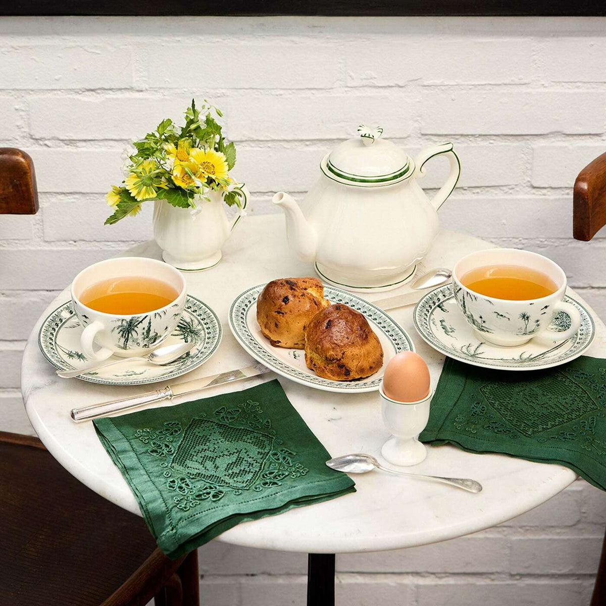 Gien Set of 2 Breakfast Cups & Saucers - Les Dépareillées Green, view 2