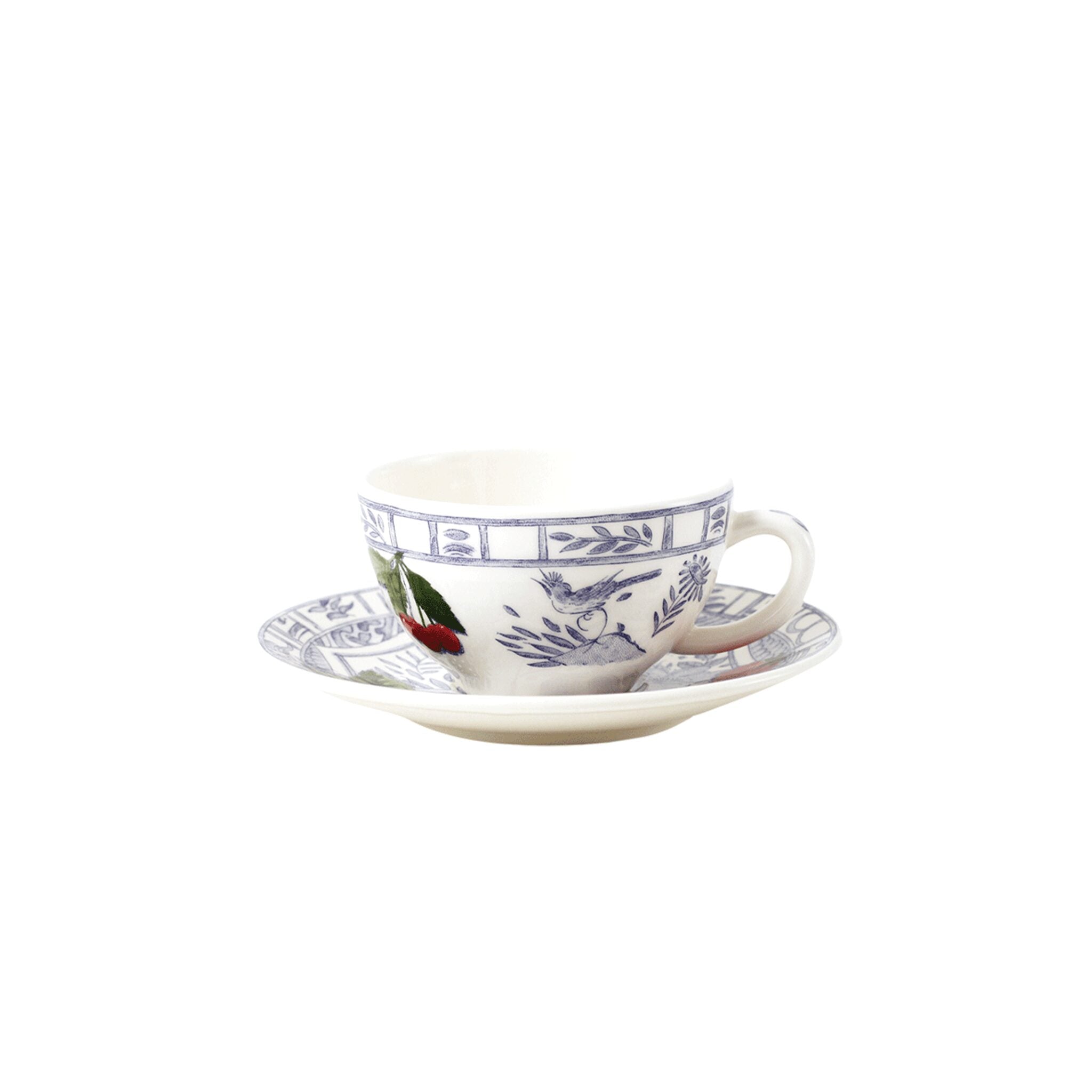 Gien Set of 2 Breakfast Cups & Saucers - Oiseau Bleu Fruits