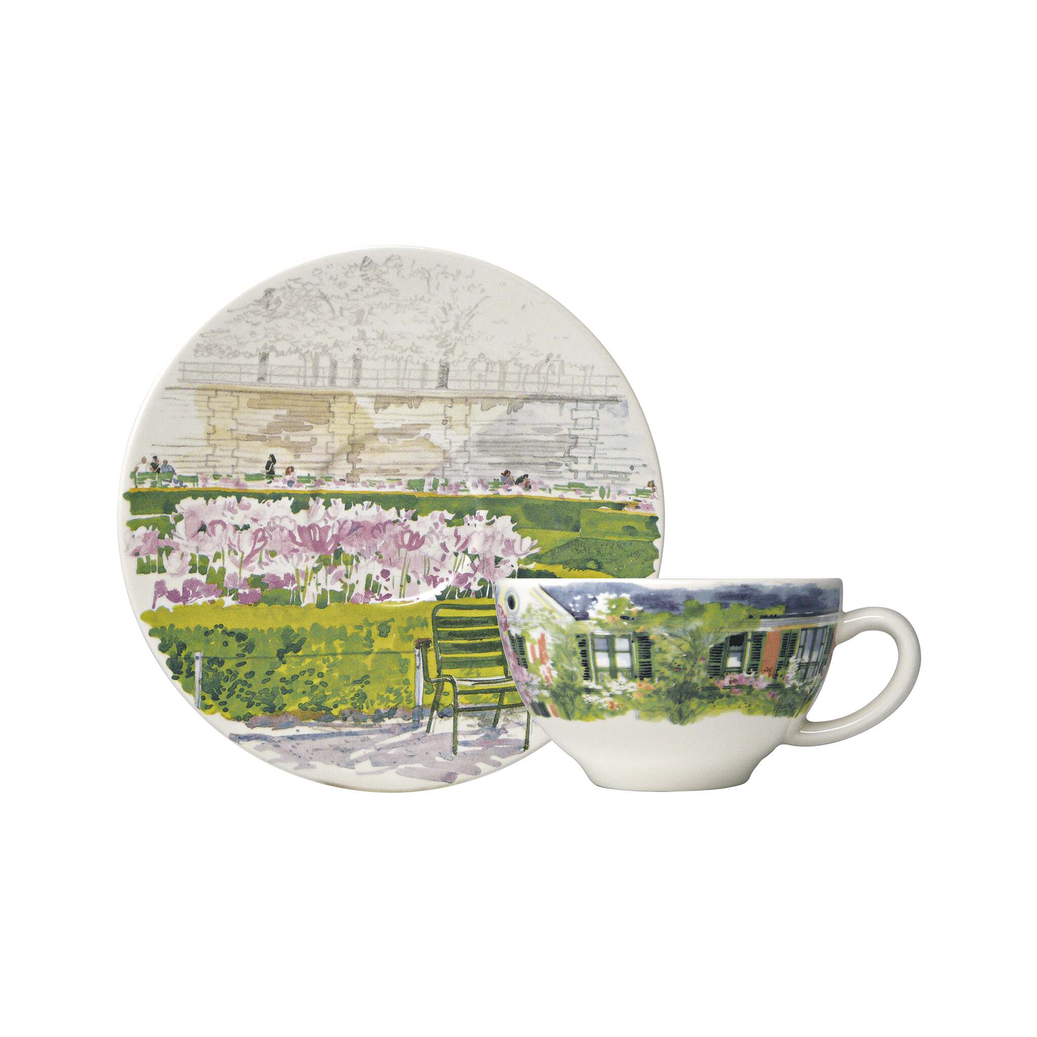 Gien Set of 2 Breakfast Cups & Saucers - Paris Giverny