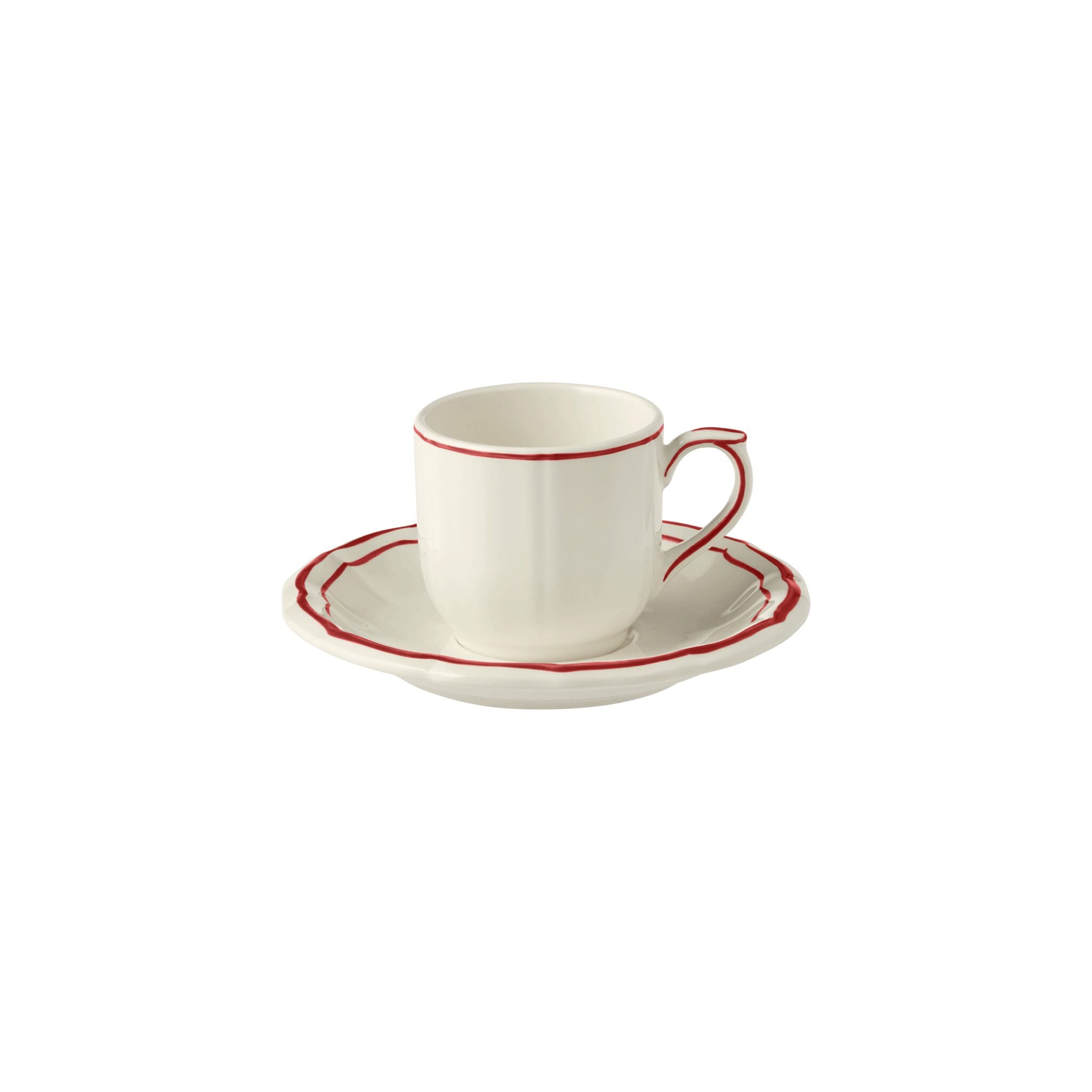 Gien Set of 2 Espresso Cups & Saucers - Filet Red