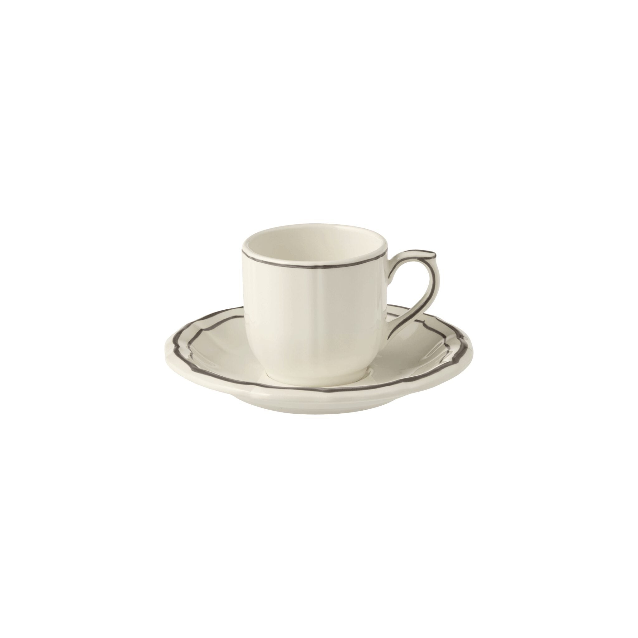 Gien Set of 2 Espresso Cups & Saucers - Filet Taupe