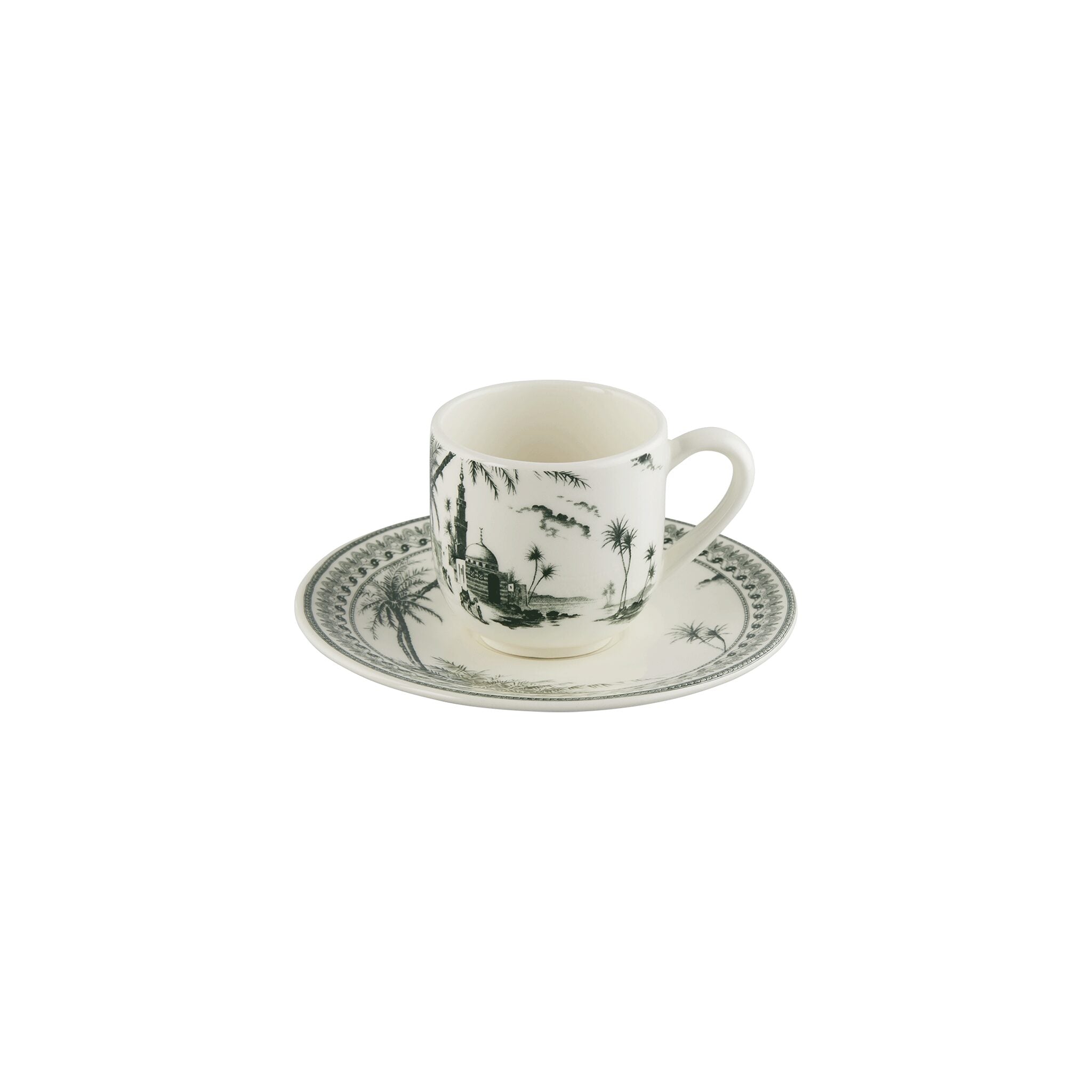 Gien Set of 2 Espresso Cups & Saucers - Les Dépareillées Green
