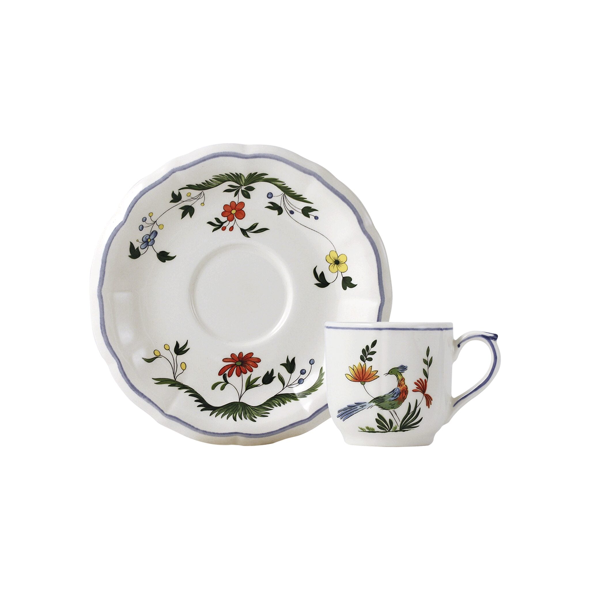 Gien Set of 2 Espresso Cups & Saucers - Oiseaux De Paradis