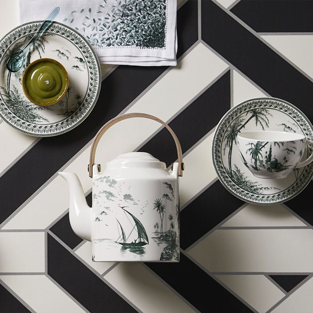 Gien Set of 2 Tea Cups & Saucers - Les Dépareillées Green, alternate view
