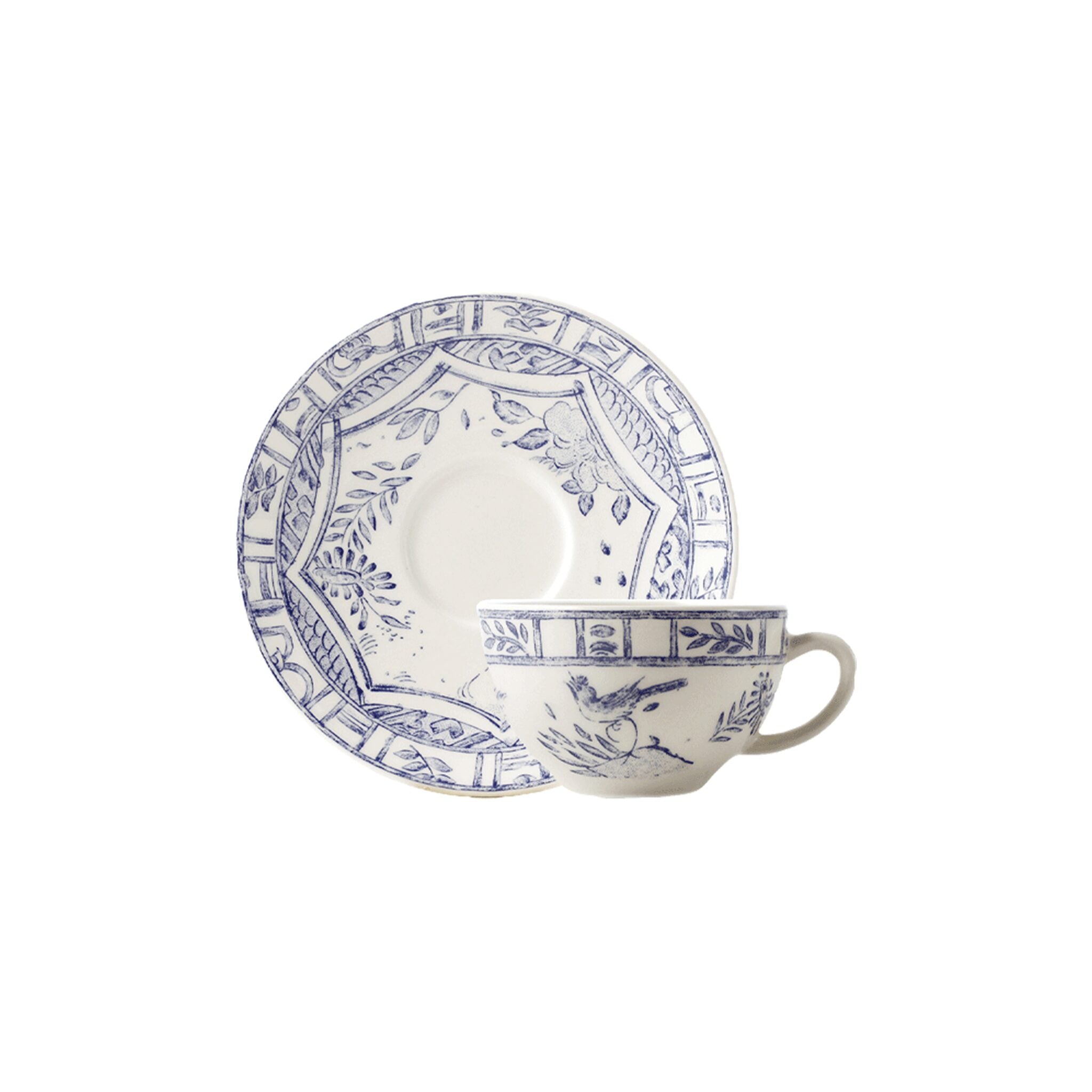 Gien Set of 2 Tea Cups & Saucers- Oiseau Bleu