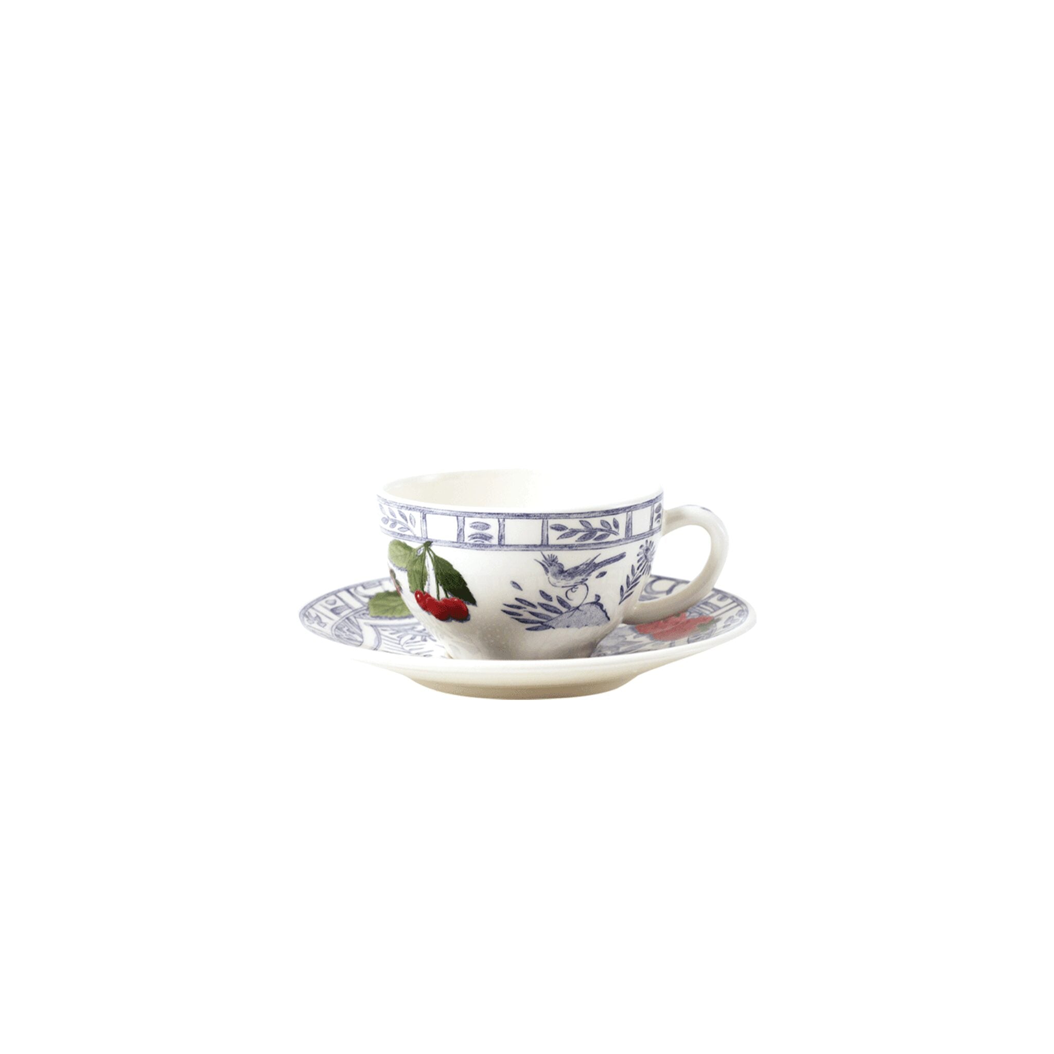 Gien Set of 2 Tea Cups & Saucers- Oiseau Bleu Fruits