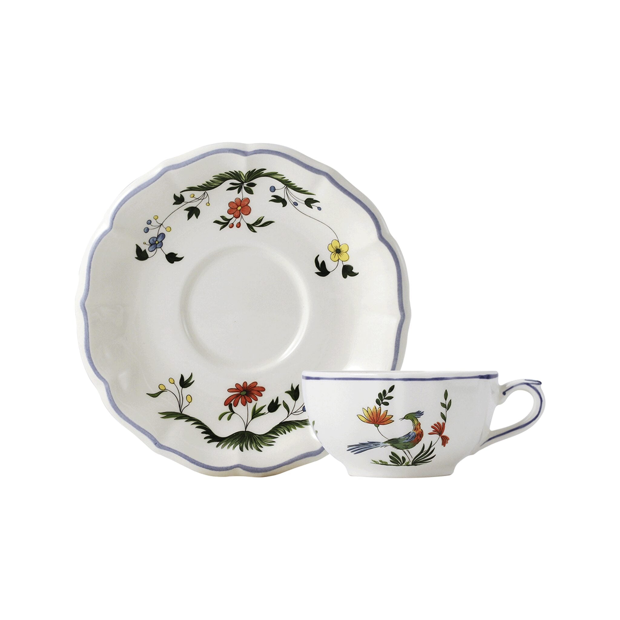 Gien Set of 2 Tea Cups & Saucers- Oiseaux De Paradis