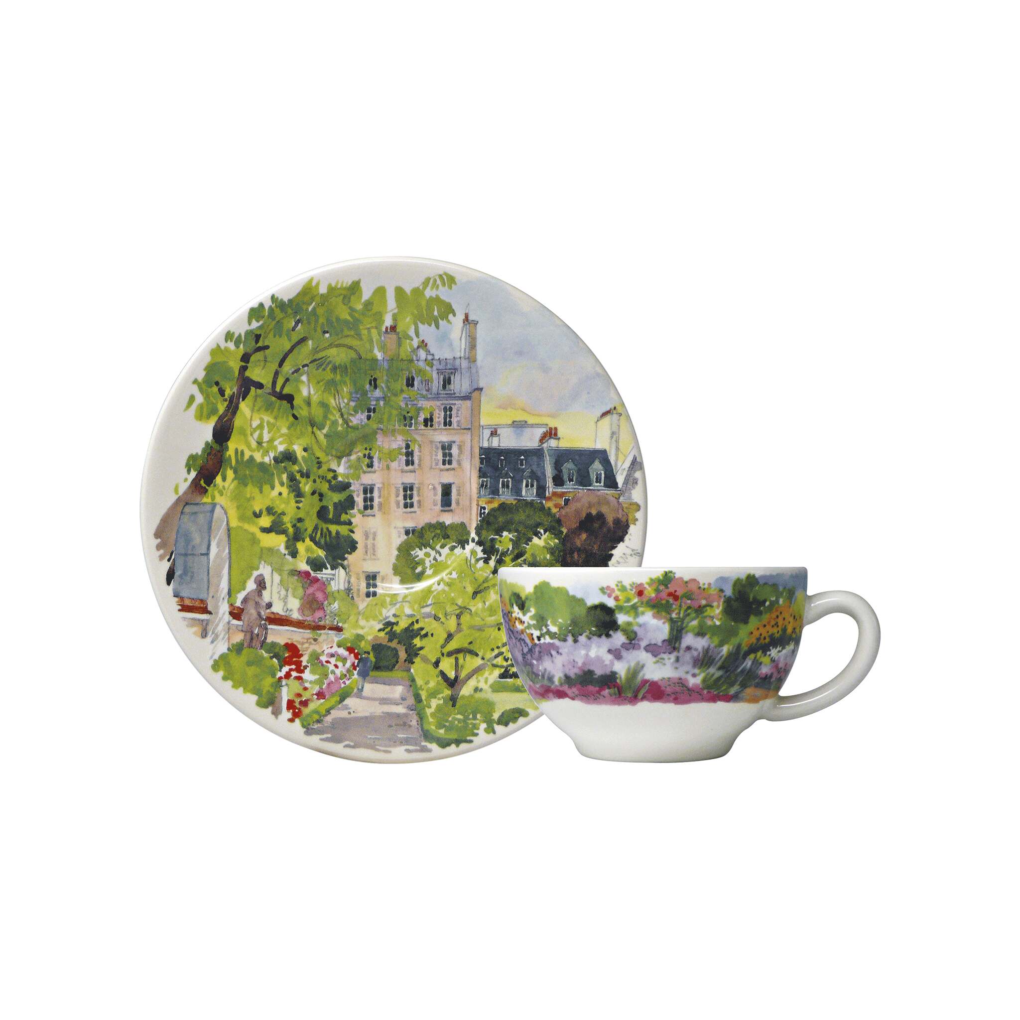 Gien Set of 2 Tea Cups & Saucers - Paris Giverny