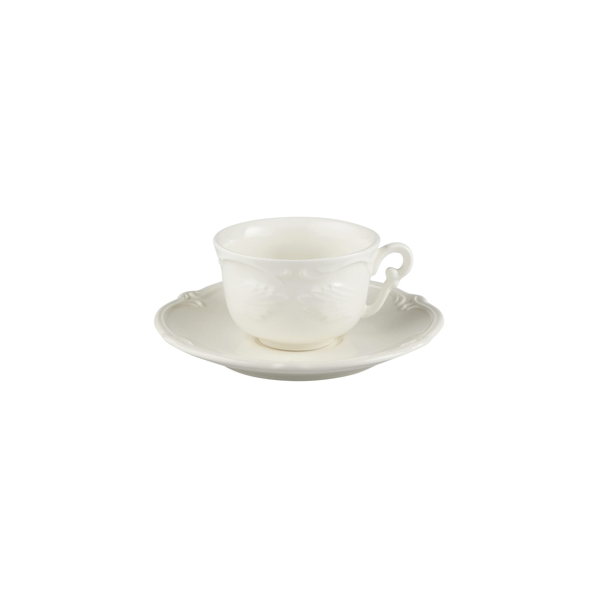 Gien Set of 2 Tea Cups & Saucers - Rocaille White