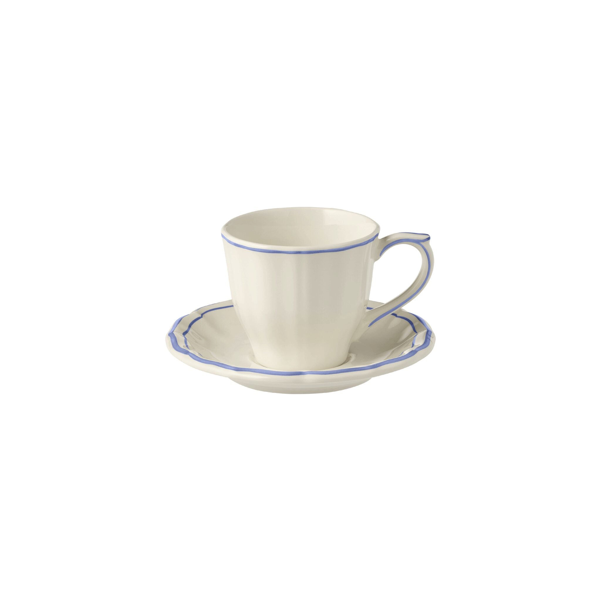 Gien Set of 2 US Tea Cups & Saucers- Filet Blue