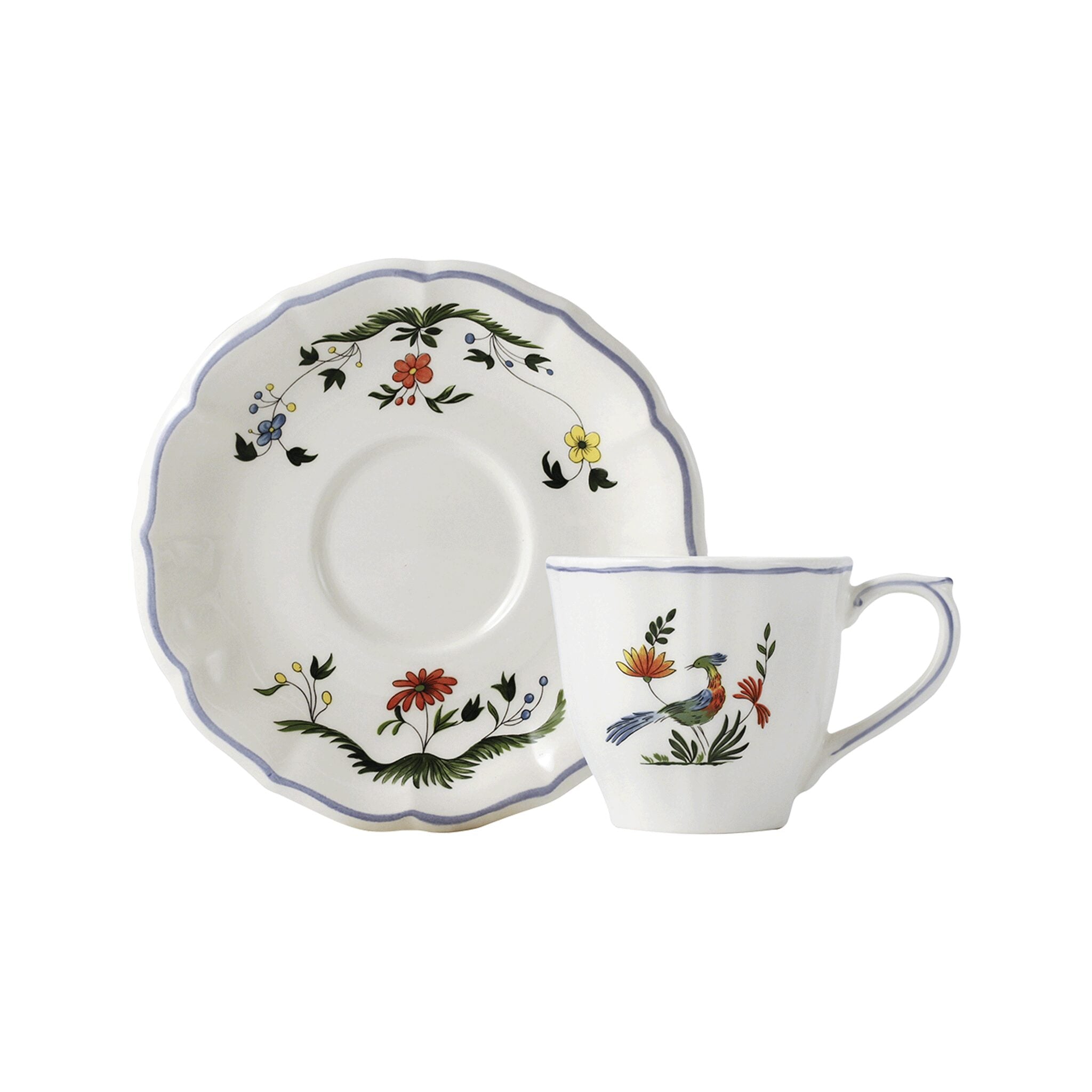 Gien Set of 2 Us Tea Cups & Saucers - Oiseaux De Paradis