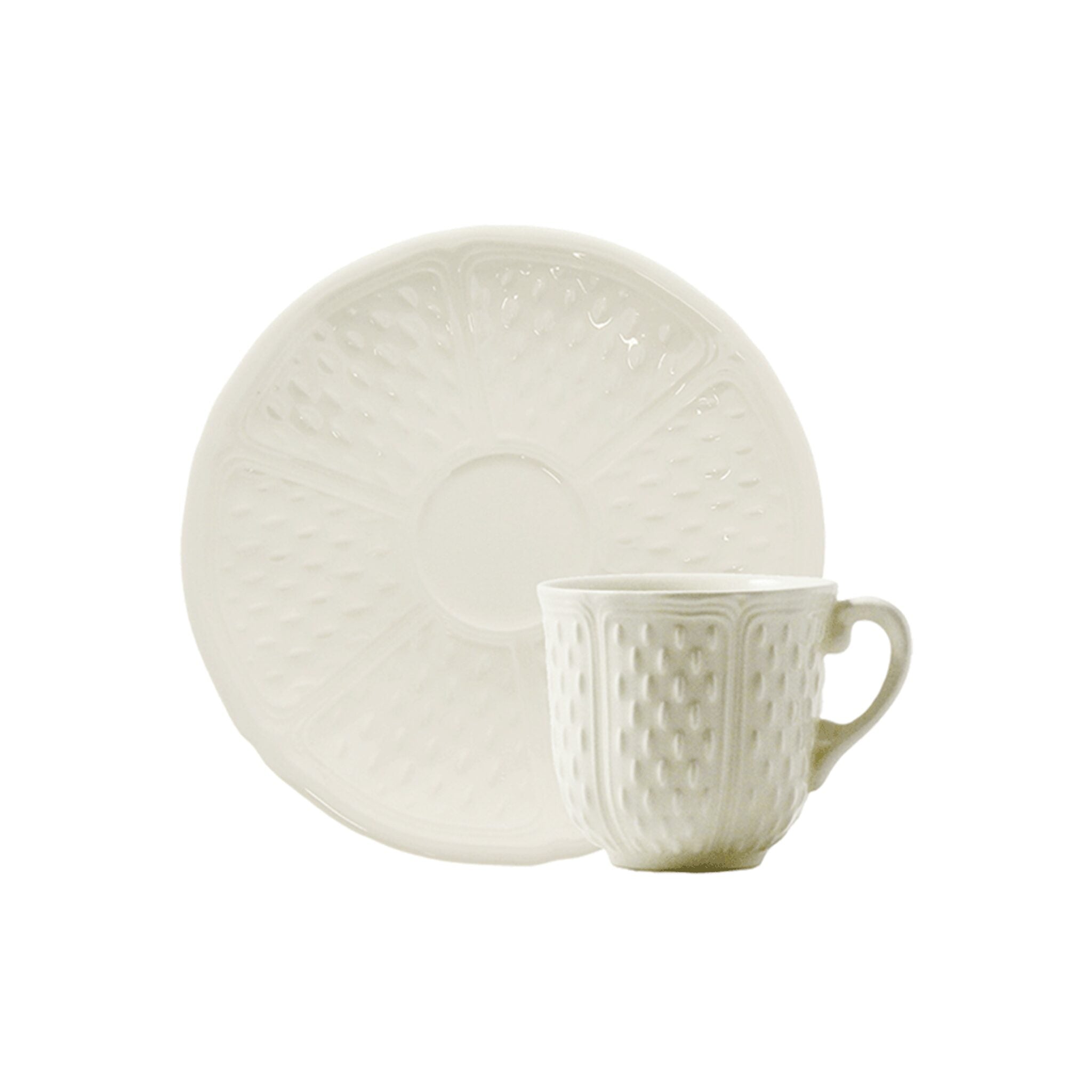 Gien Set of 2 US Tea Cups & Saucers - Pont Aux Choux White