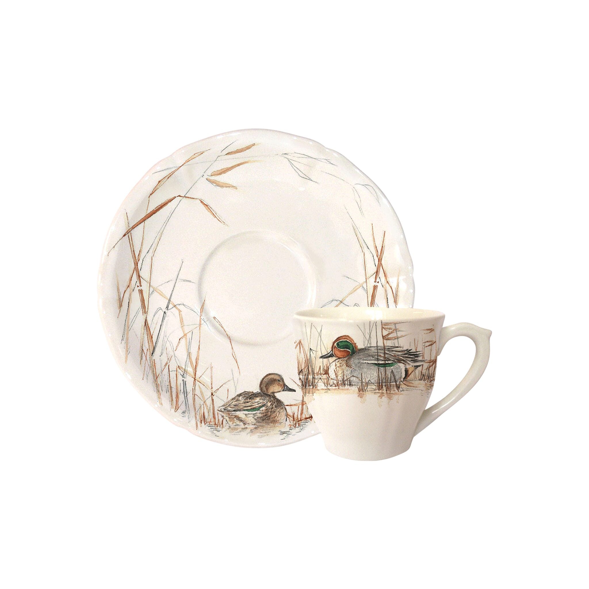 Gien Set of 2 Us Tea Cups & Saucers - Sologne
