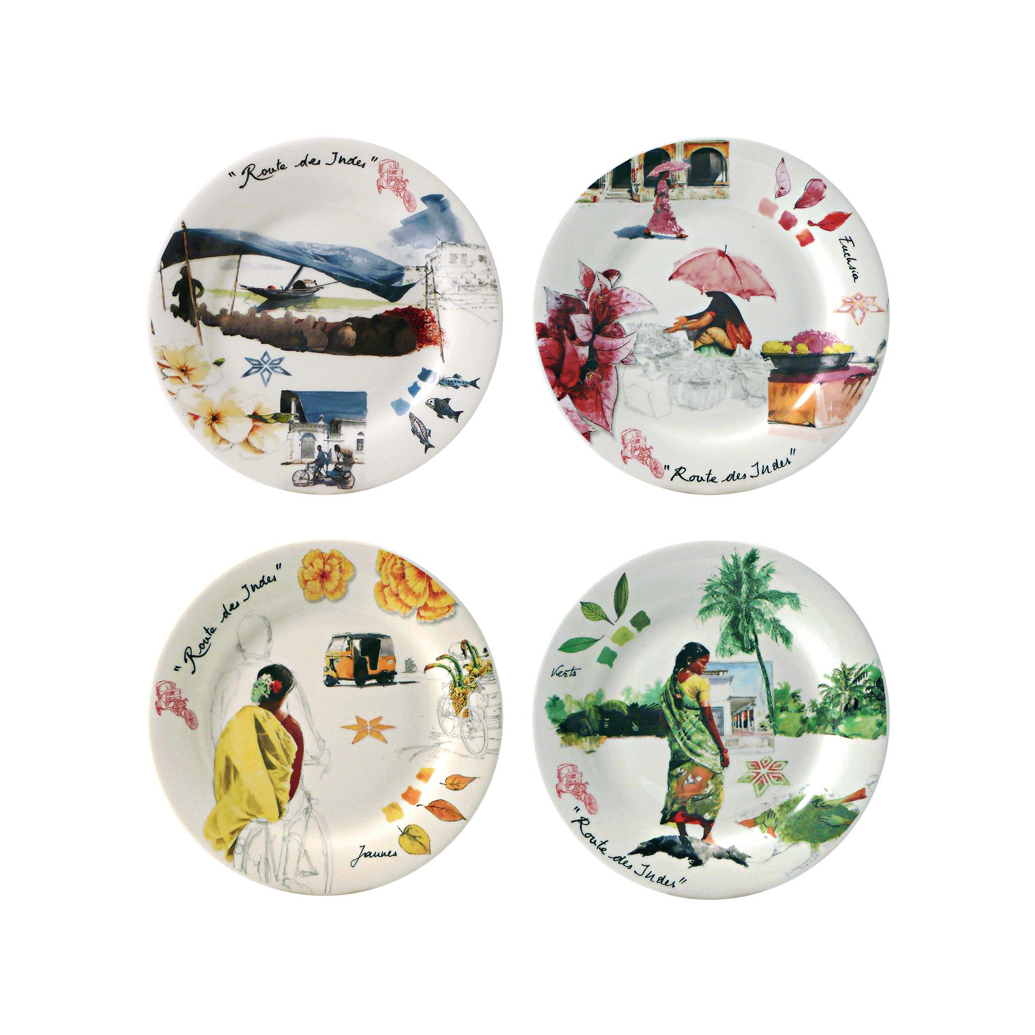 Gien Set of 4 Assorted Canape Plates - Route Des Indes
