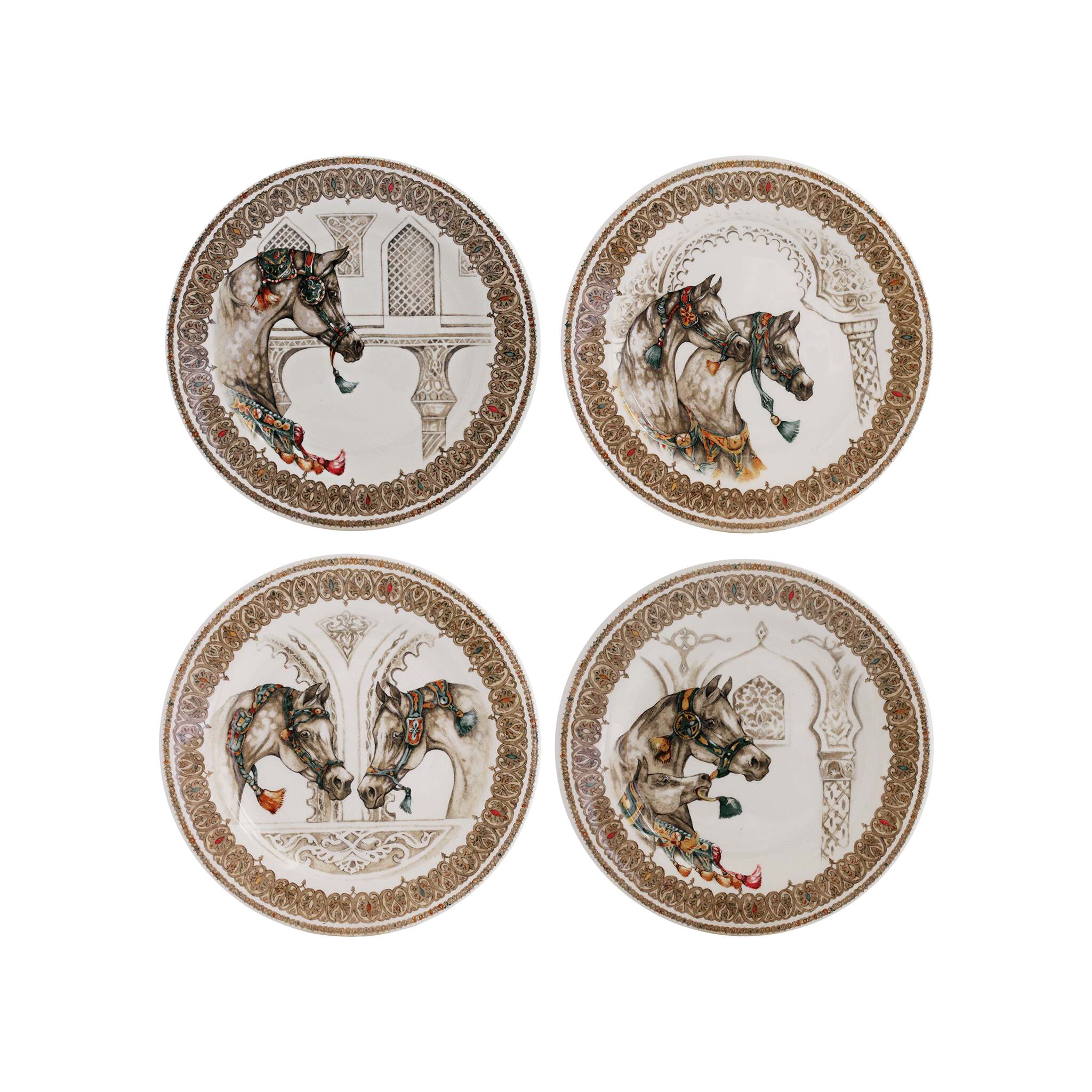 Gien Set of 4 Assorted Dessert Plates - Chevaux Du Vent