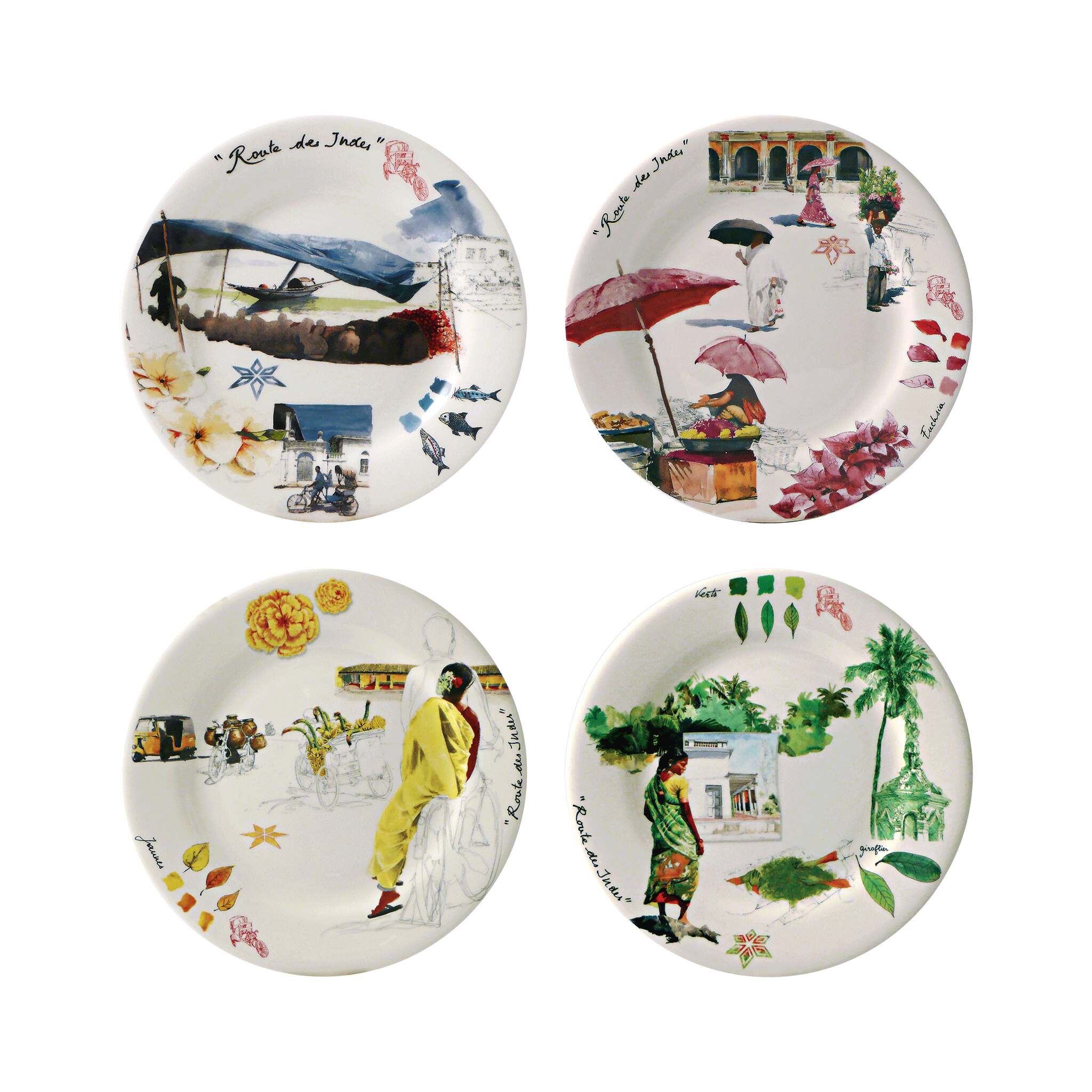 Gien Set of 4 Assorted Dessert Plates - Route Des Indes