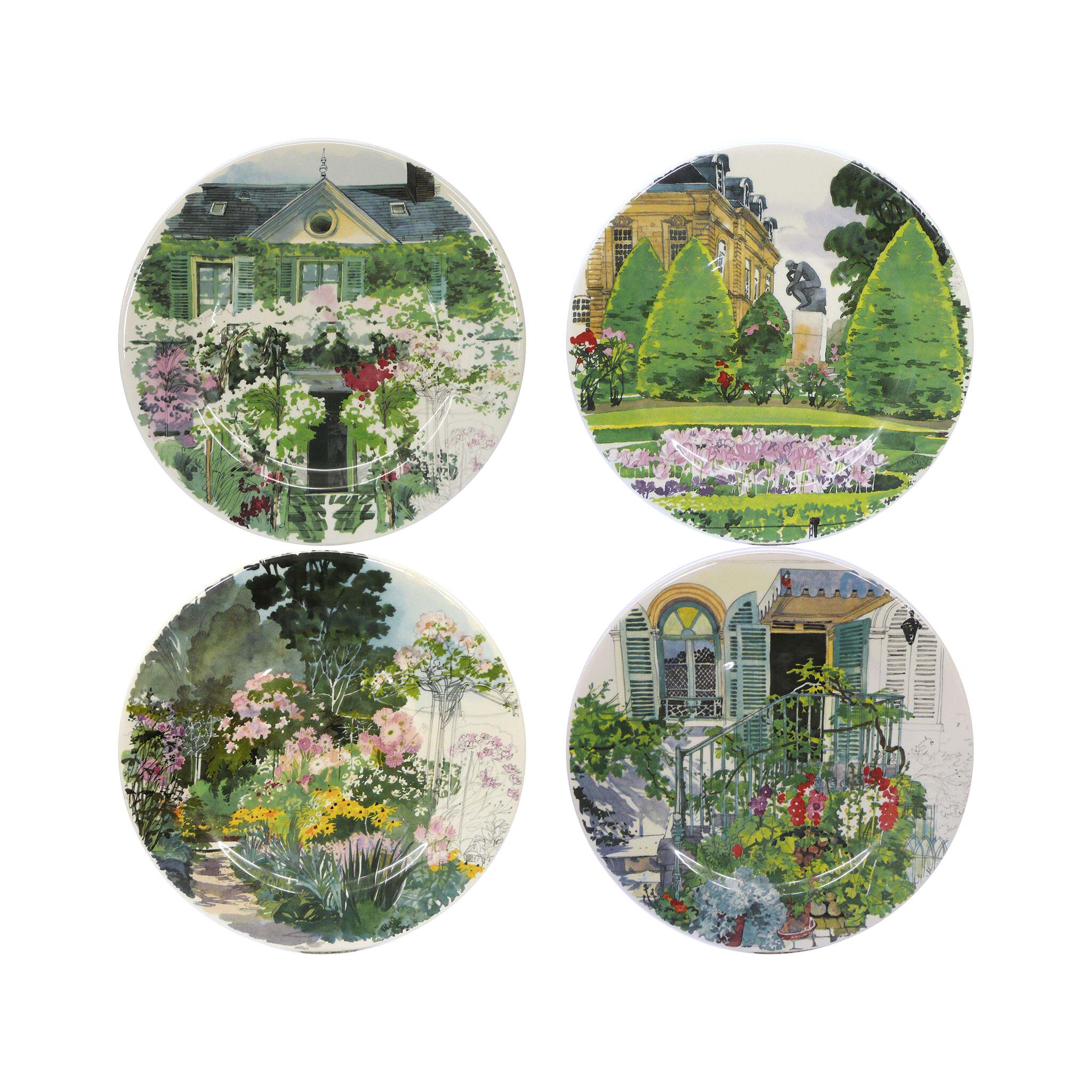 Gien Set of 4 Dessert Plates Assorted - Paris Giverny