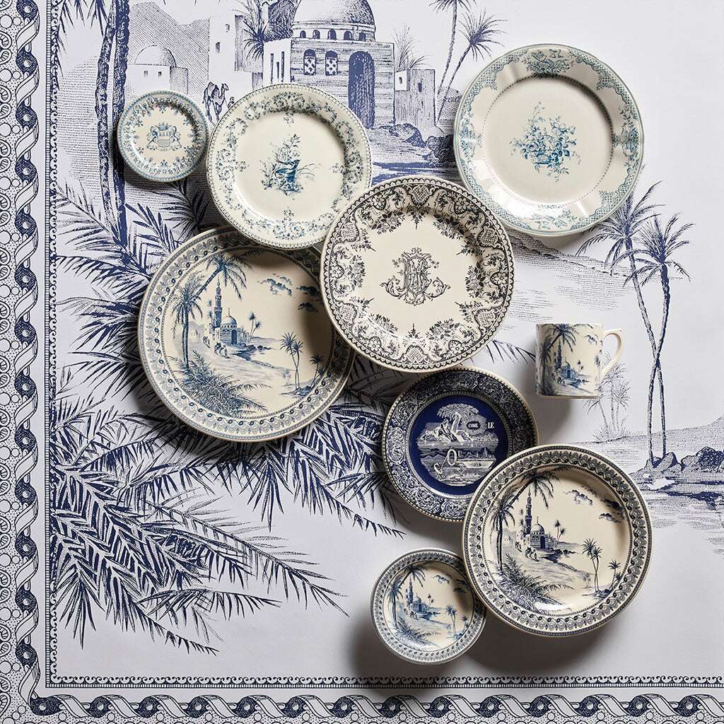 Gien Set of 4 Dessert Plates Monogramme - Les Dépareillées Blue, alternate view