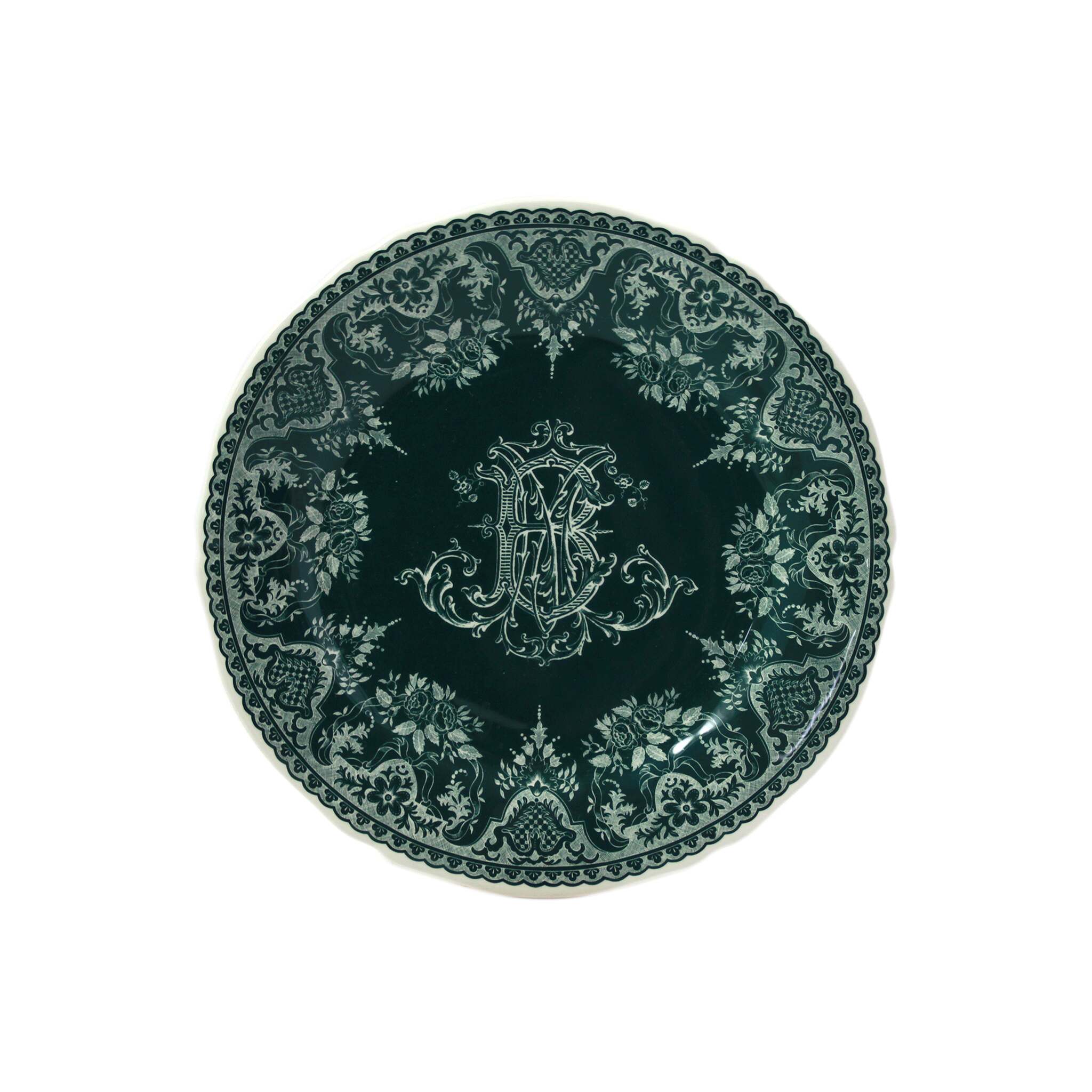 Gien Set of 4 Dessert Plates Monogramme - Les Dépareillées Green