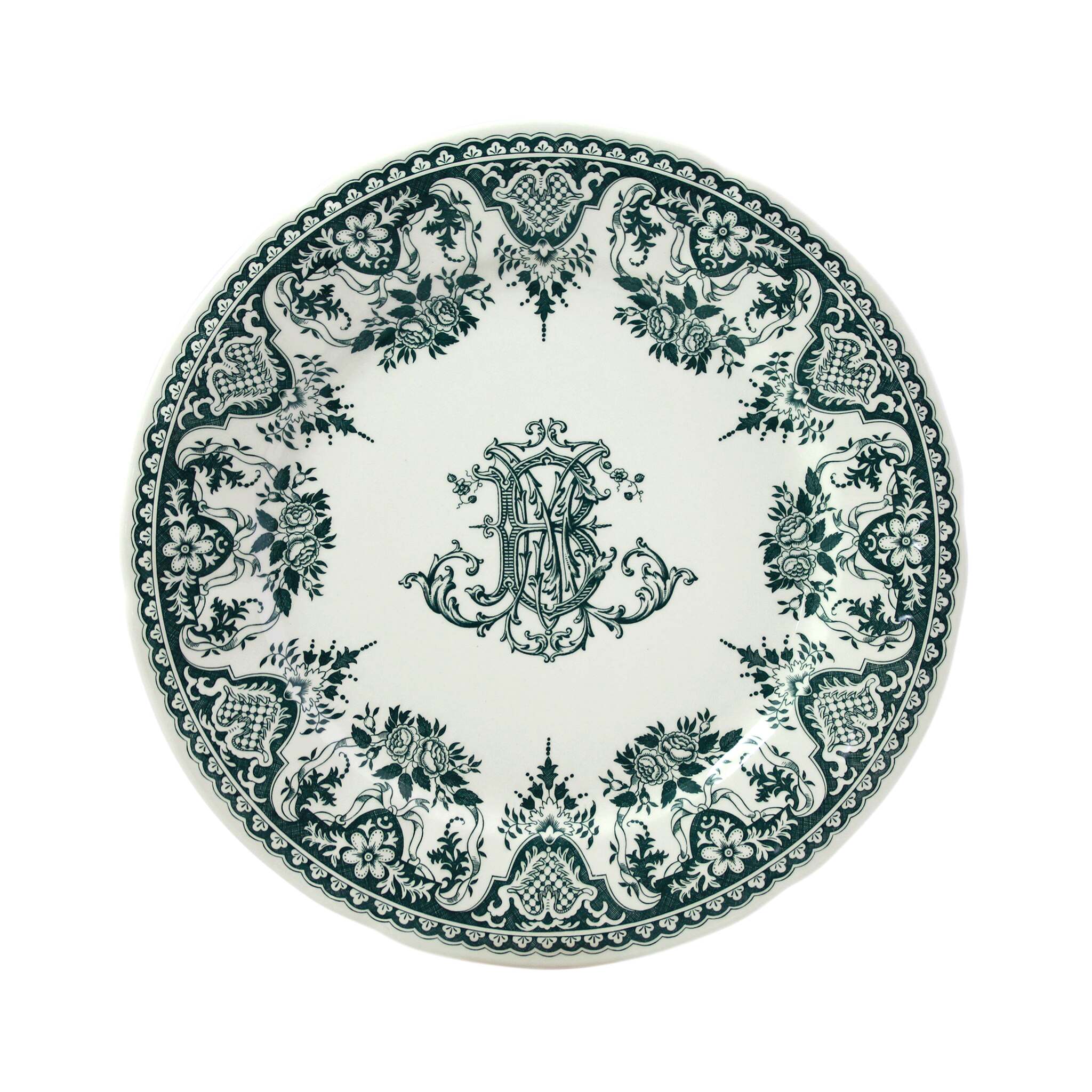 Gien Set of 4 Dinner Plates Monogramme - Les Dépareillées Green