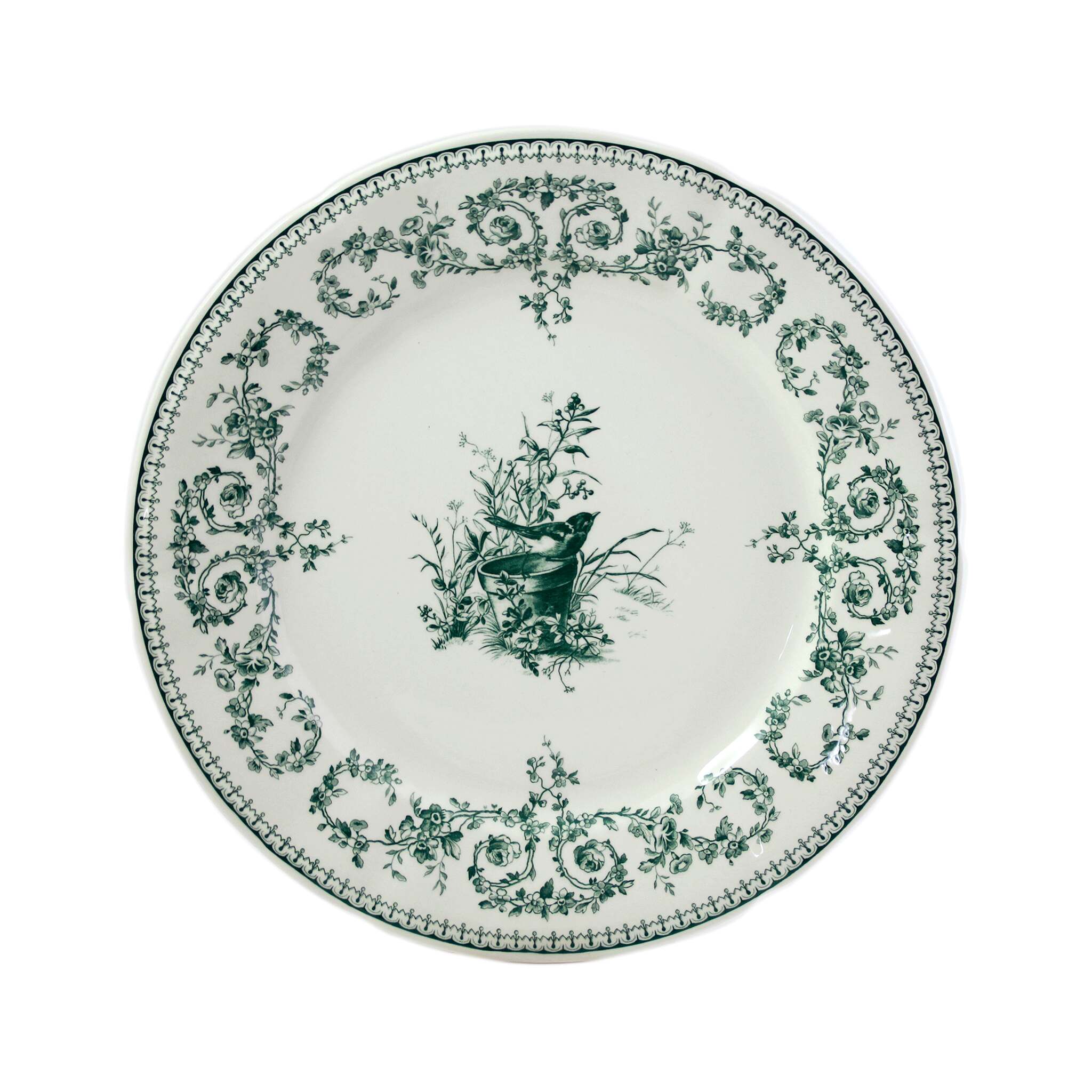 Gien Set of 4 Dinner Plates Oiseau - Les Dépareillées Green