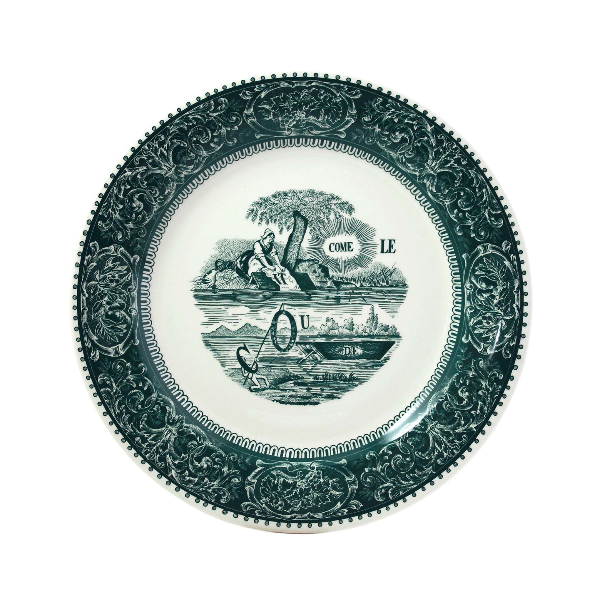 Gien Set of 4 Dinner Plates Rebus - Les Dépareillées Green