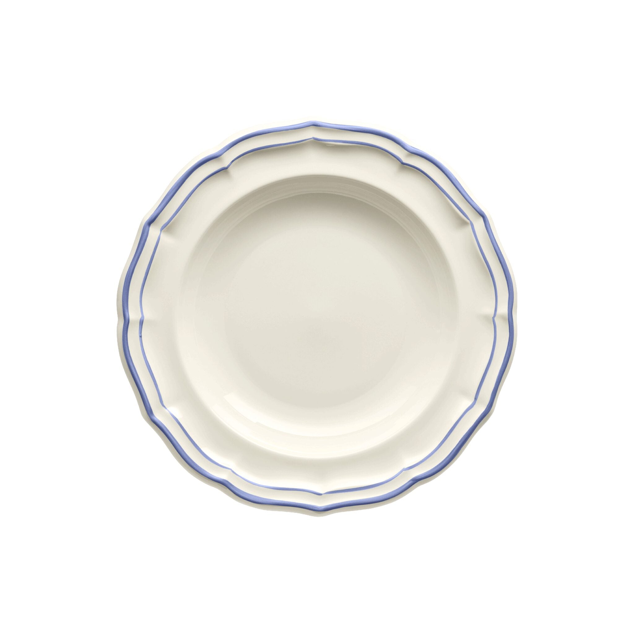 Gien Set of 4 Rim Soups - Filet Blue Soup Plates & Rimmed Soup Bowl