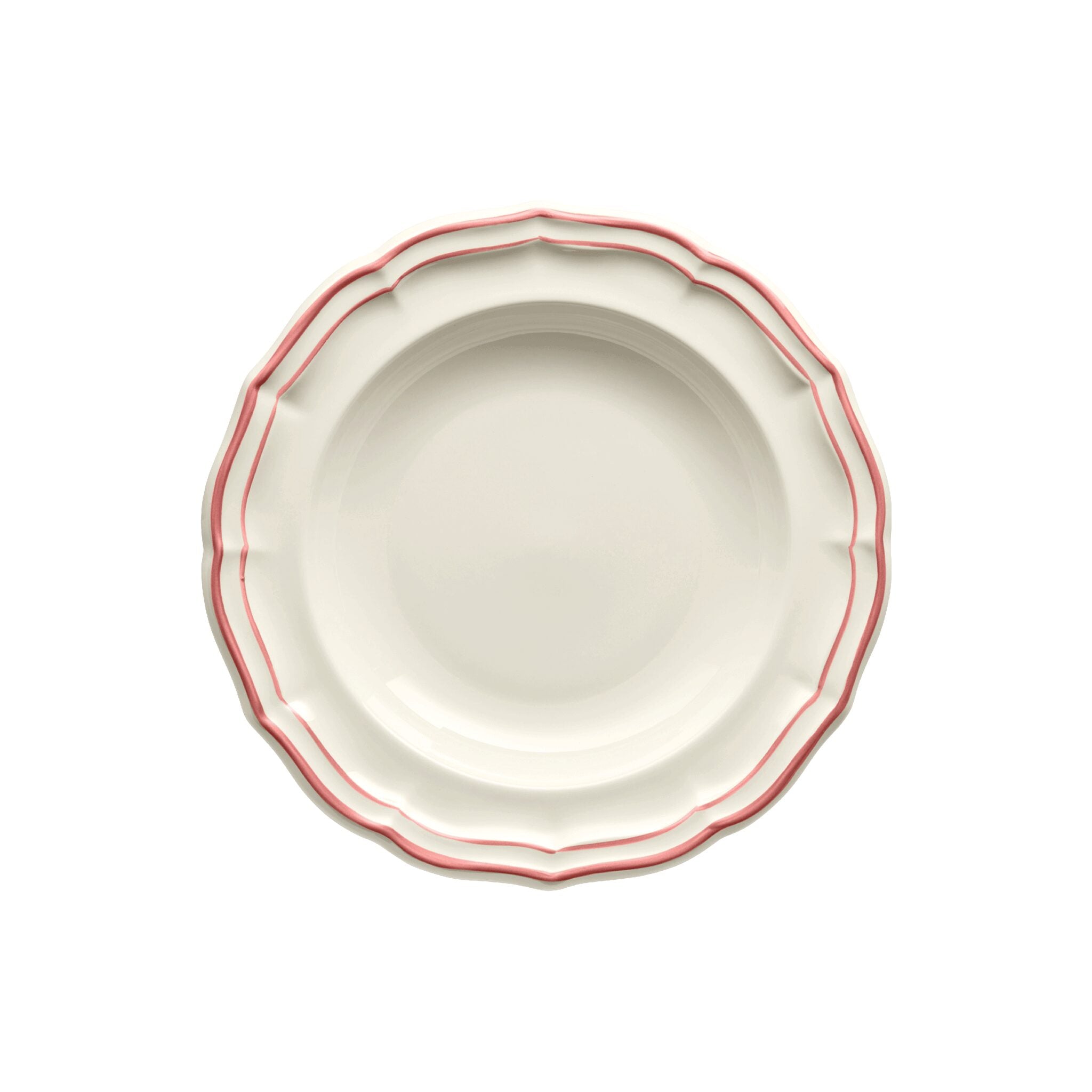 Gien Set of 4 Rim Soups - Filet Coral Soup Plates & Rimmed Soup Bowl