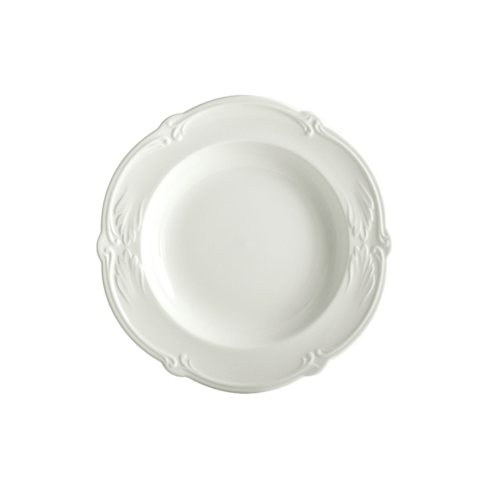 Gien Set of 4 Rim Soups - Rocaille White Soup Plates & Rimmed Soup Bowl