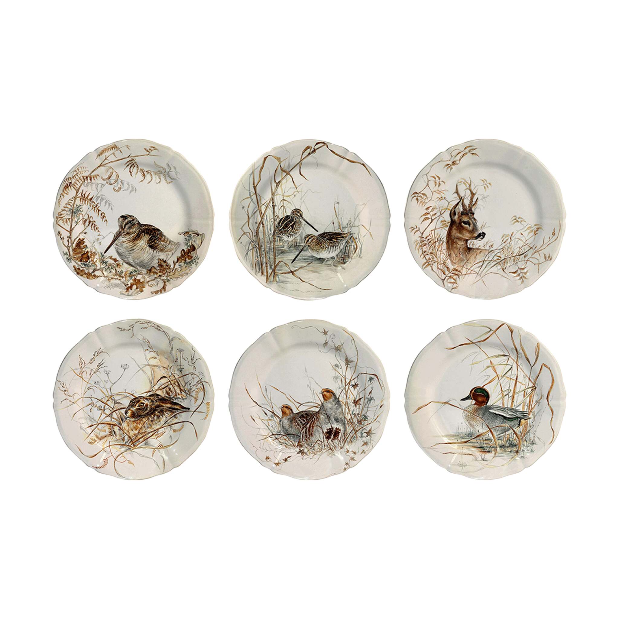 Gien Set of 6 Assorted Dessert Plates Game - Sologne