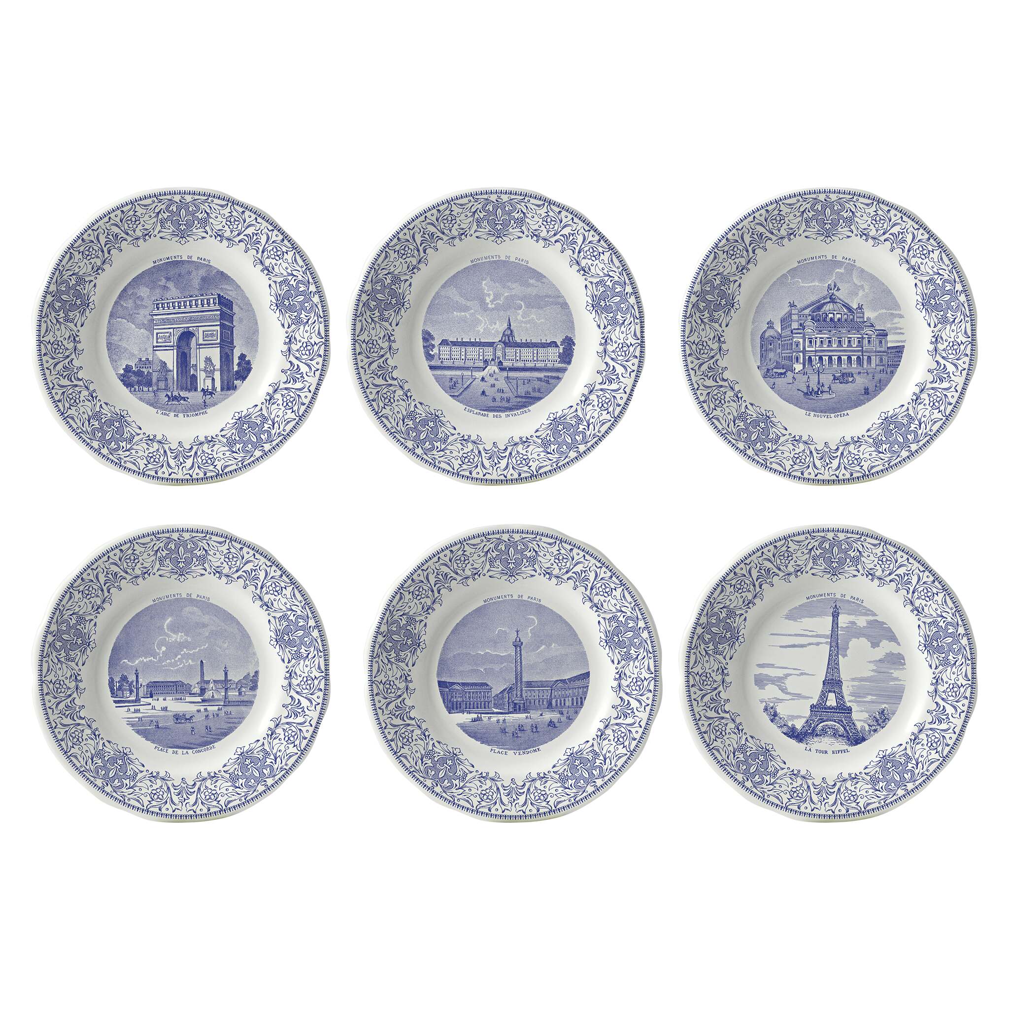 Gien Set of 6 Assorted Dessert Plates - Monuments De Paris