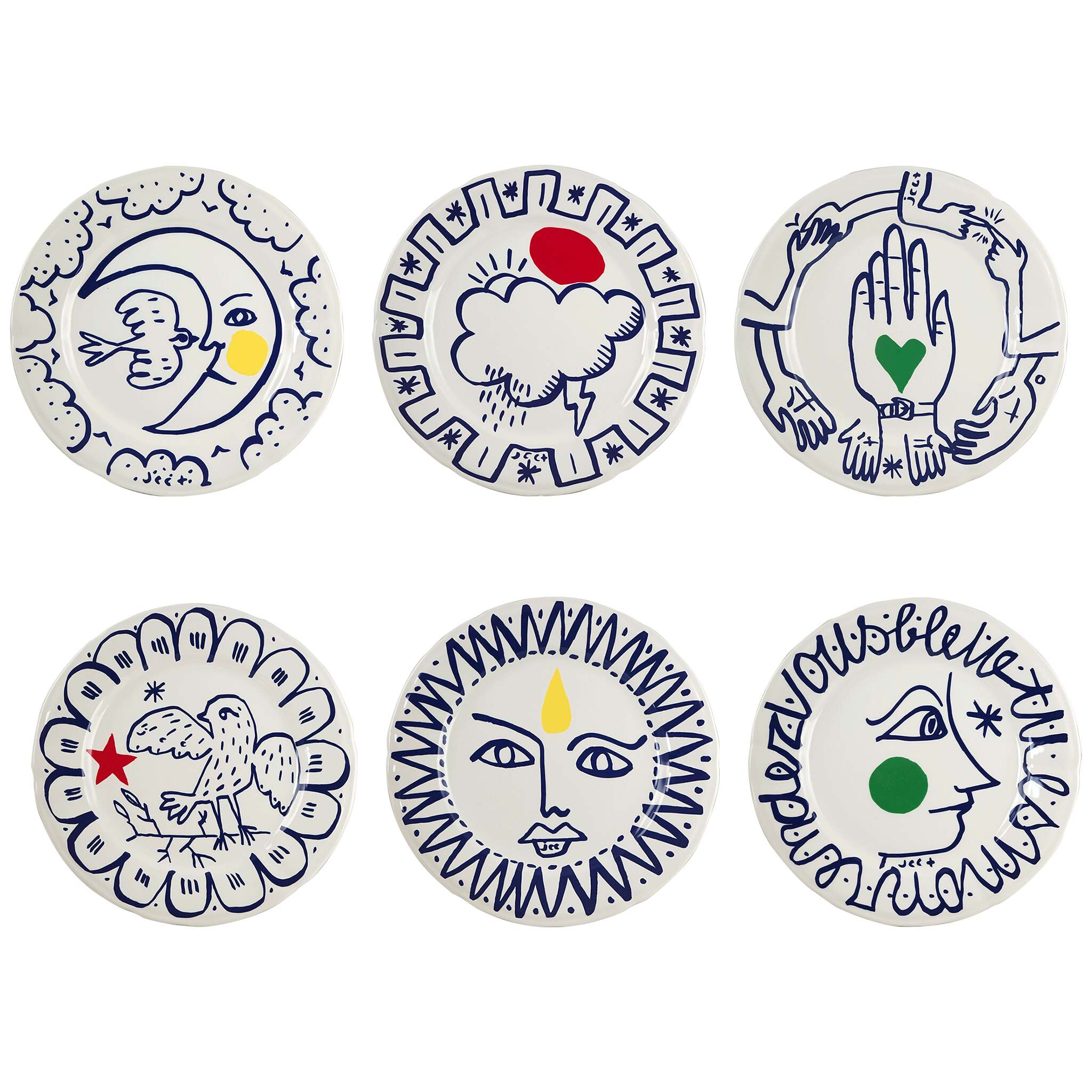 Gien Set of 6 Assorted Dinner Plates - L'Archipel Sentimental