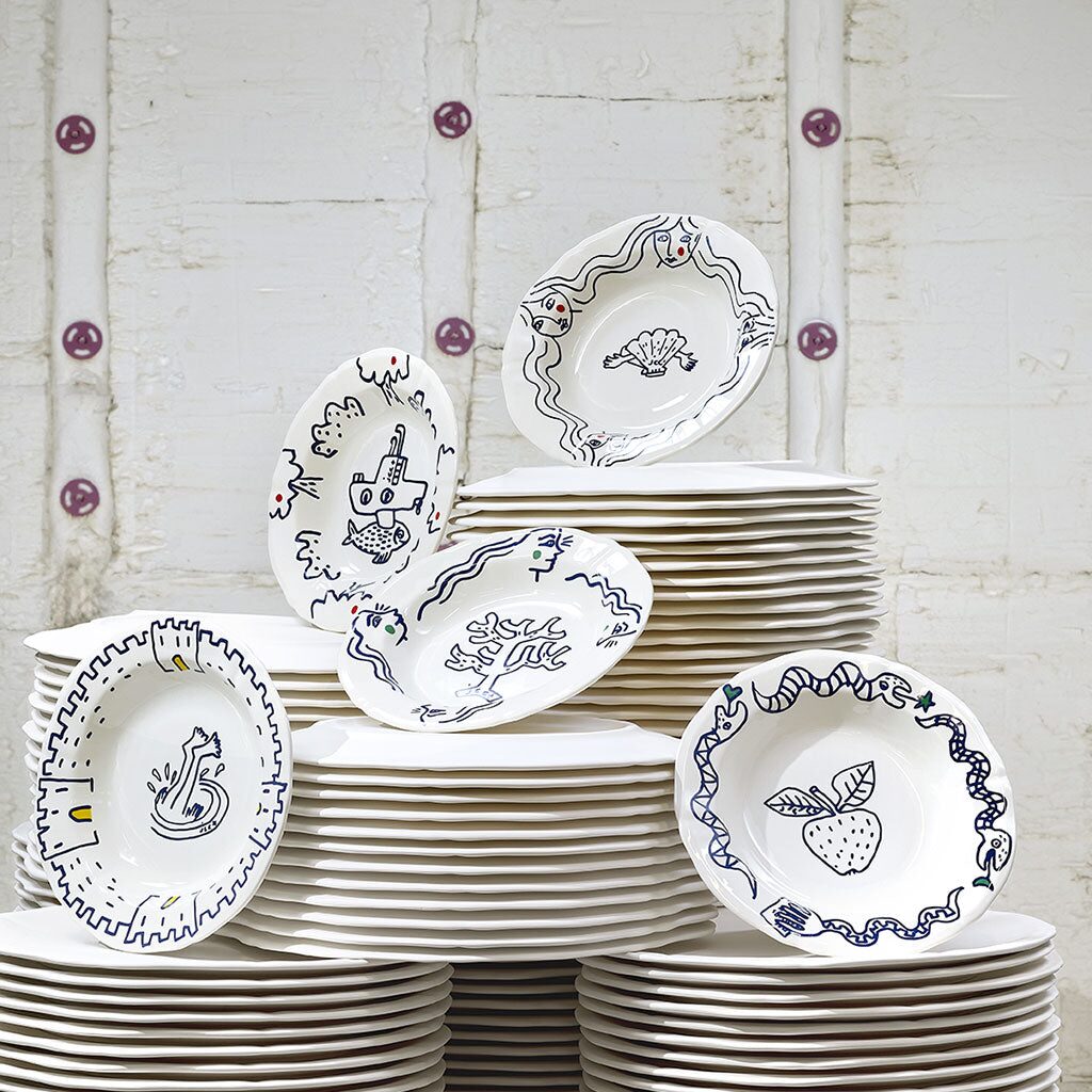 Gien Set of 6 Assorted Rim Soups - L'Archipel Sentimental Soup Plates & Rimmed Soup Bowl, alternate view