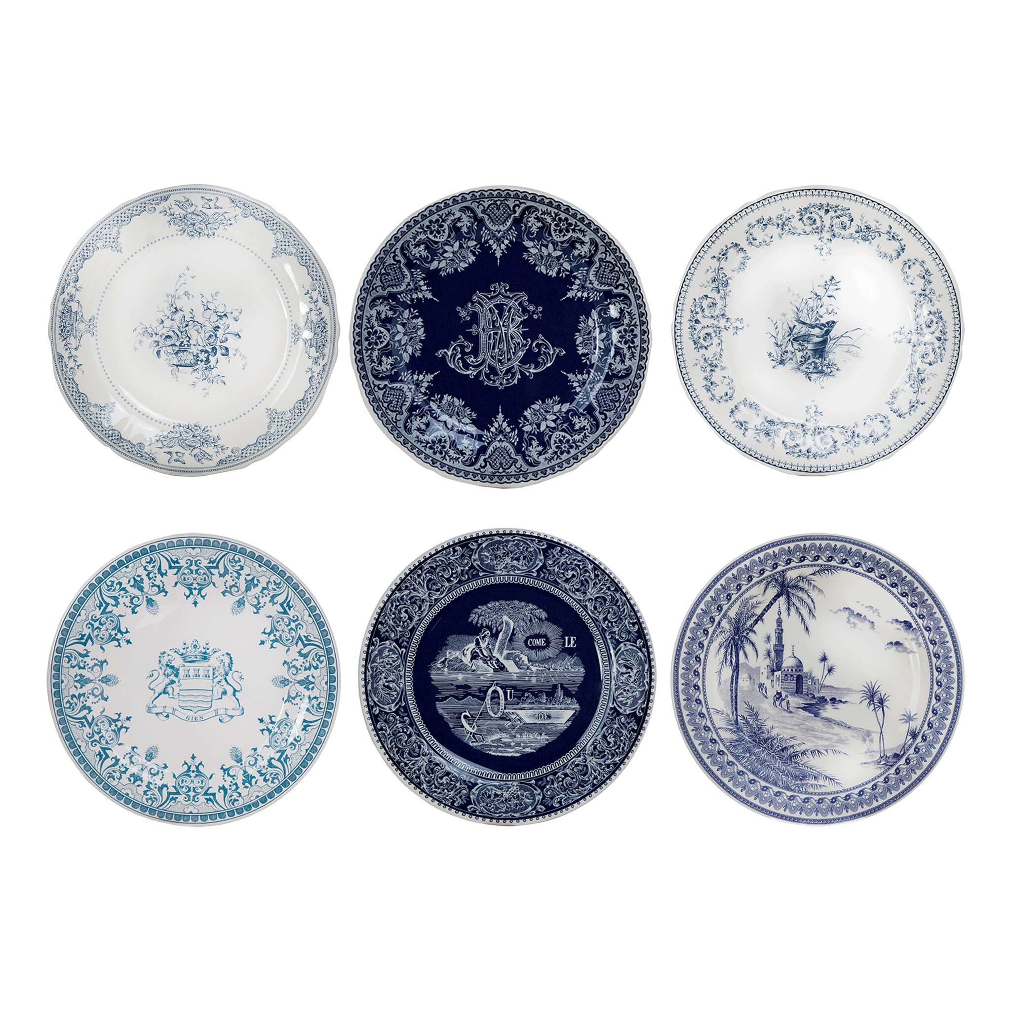 Gien Set of 6 Dessert Plates Assorted - Les Dépareillées Blue