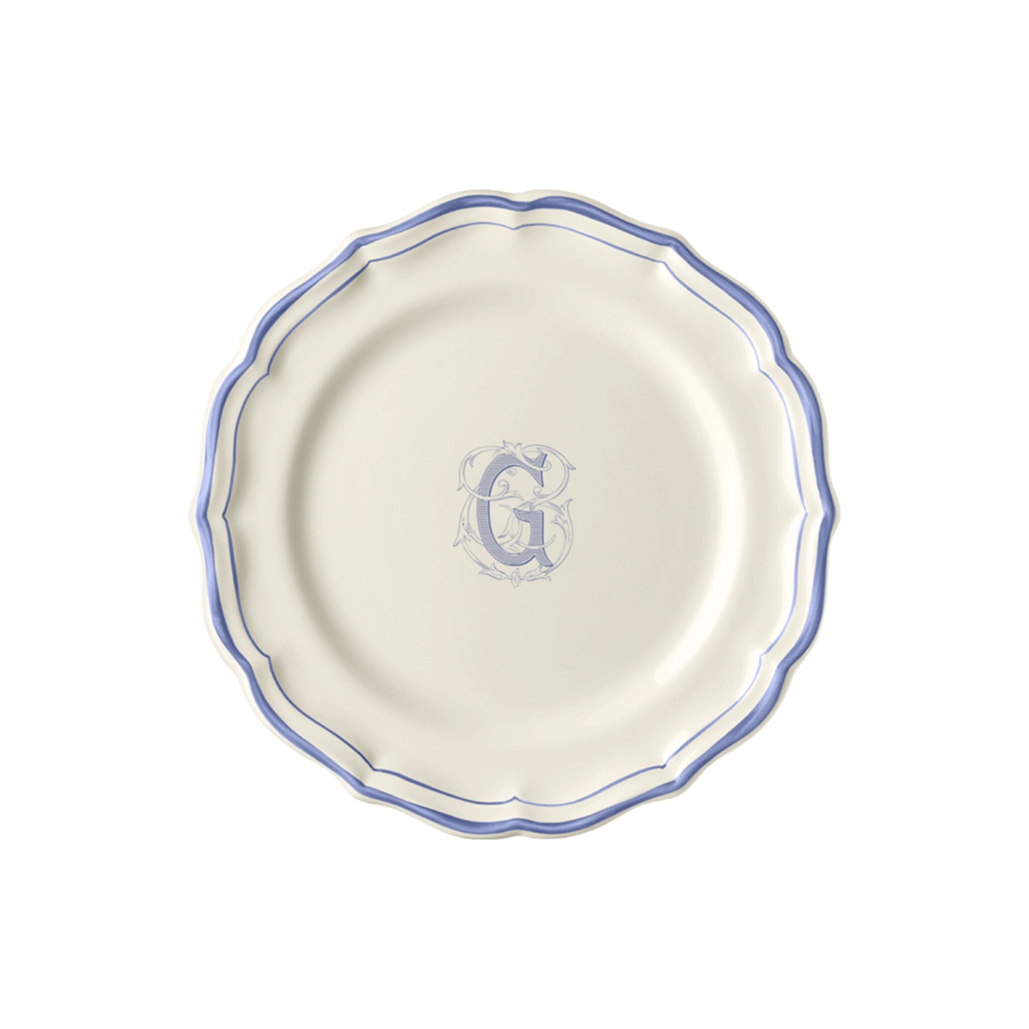 Gien Set of 6 Dessert Plates G - Filet Blue Monogram