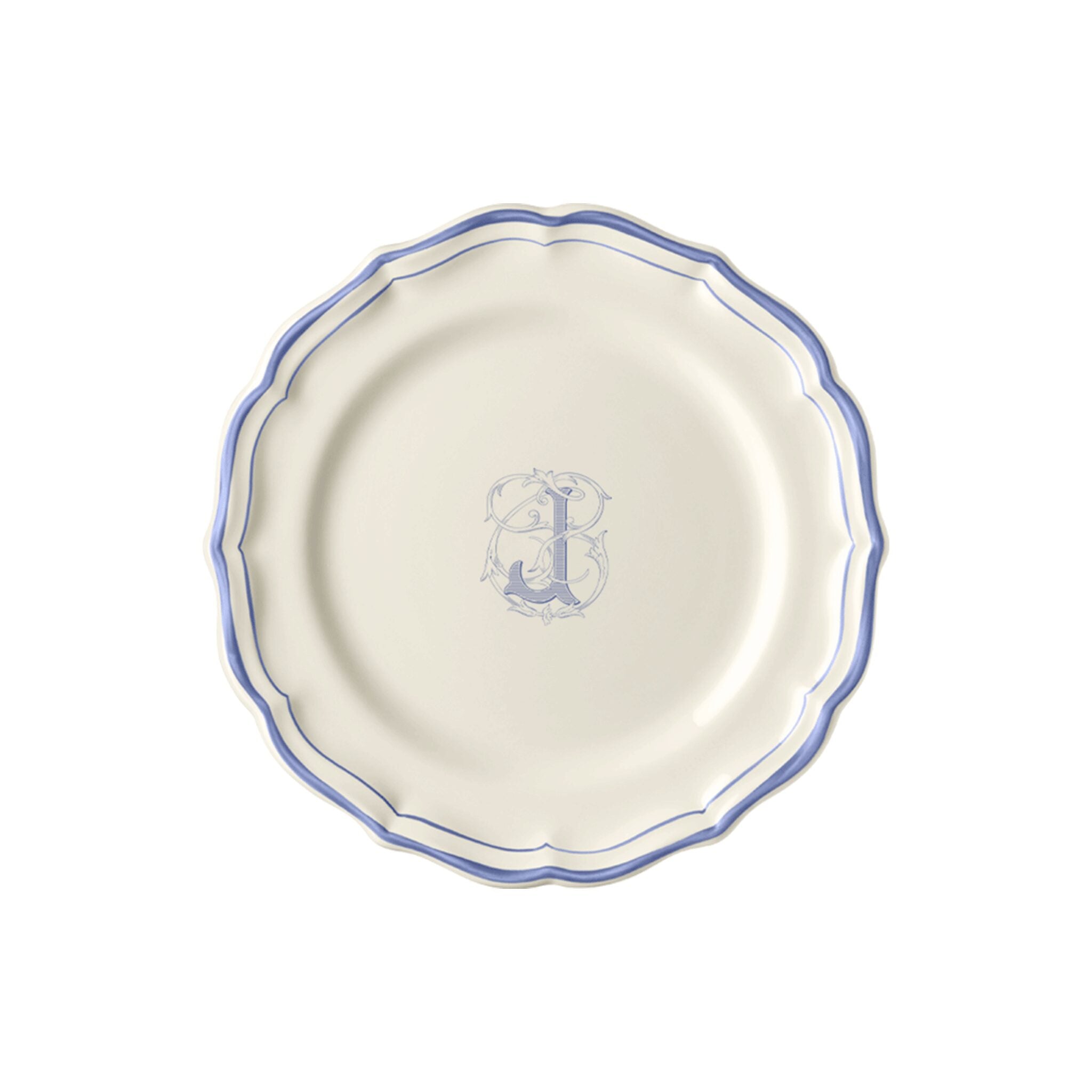 Gien Set of 6 Dessert Plates J - Filet Blue Monogram