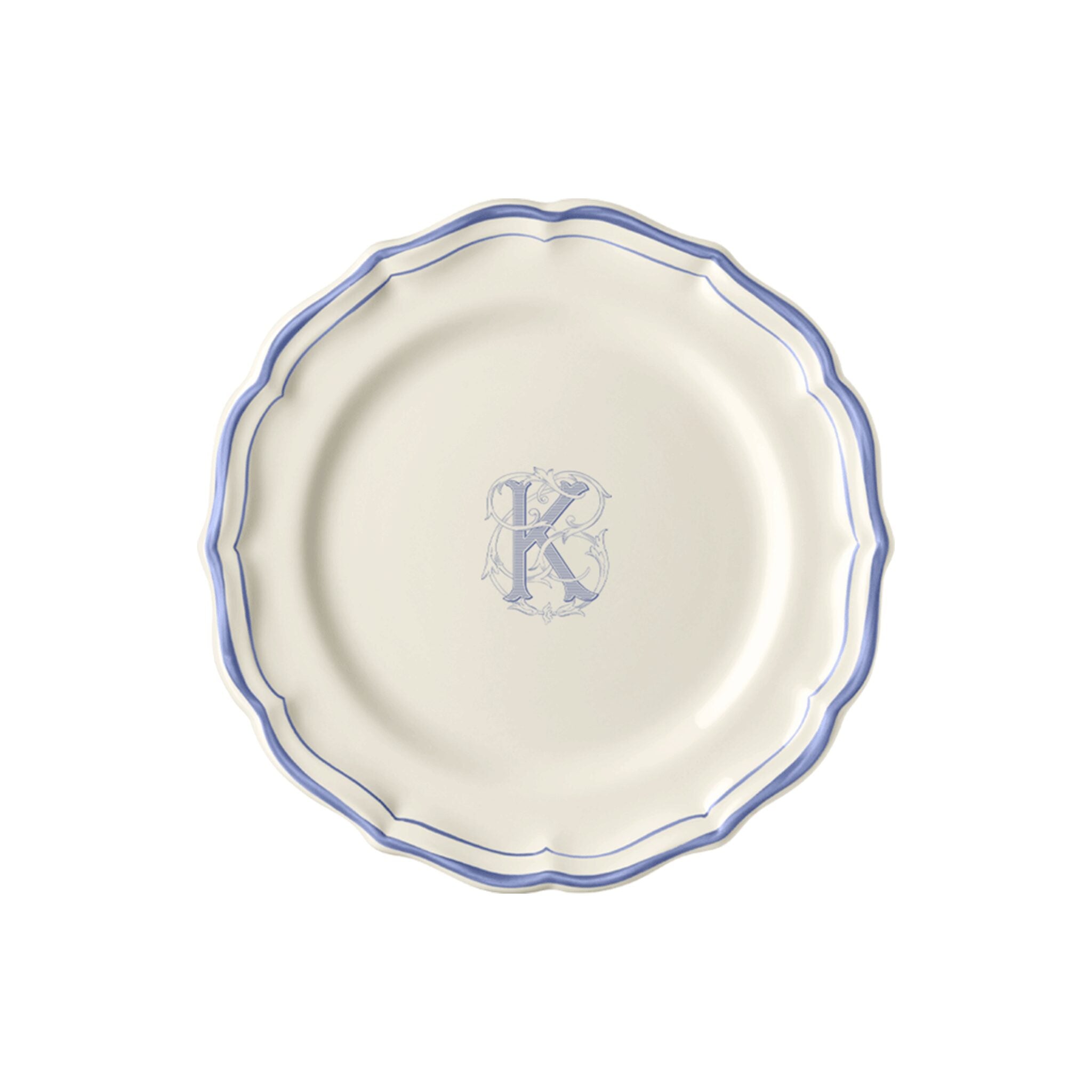 Gien Set of 6 Dessert Plates K - Filet Blue Monogram