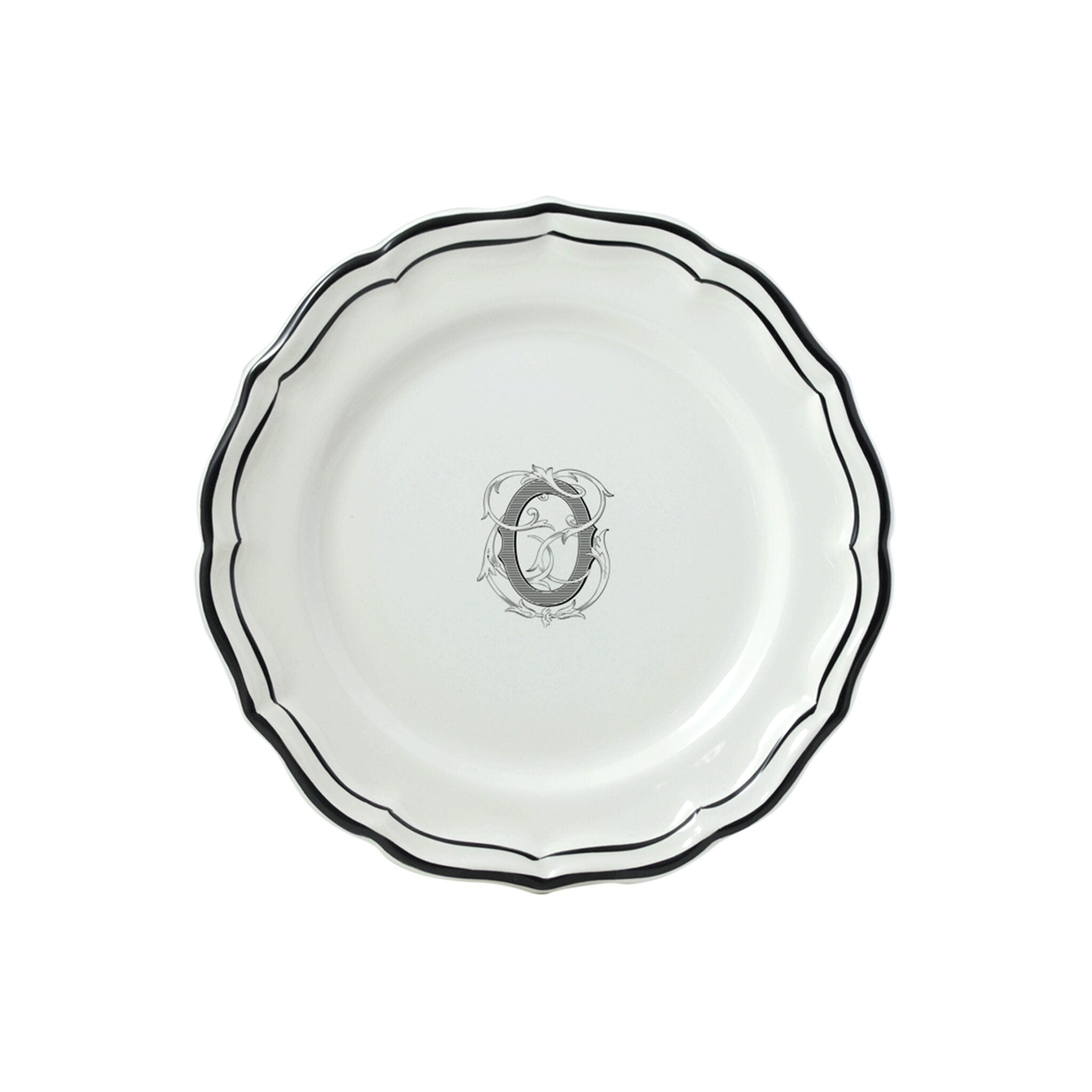 Gien Set of 6 Dessert Plates O - Filet Midnight Monogram