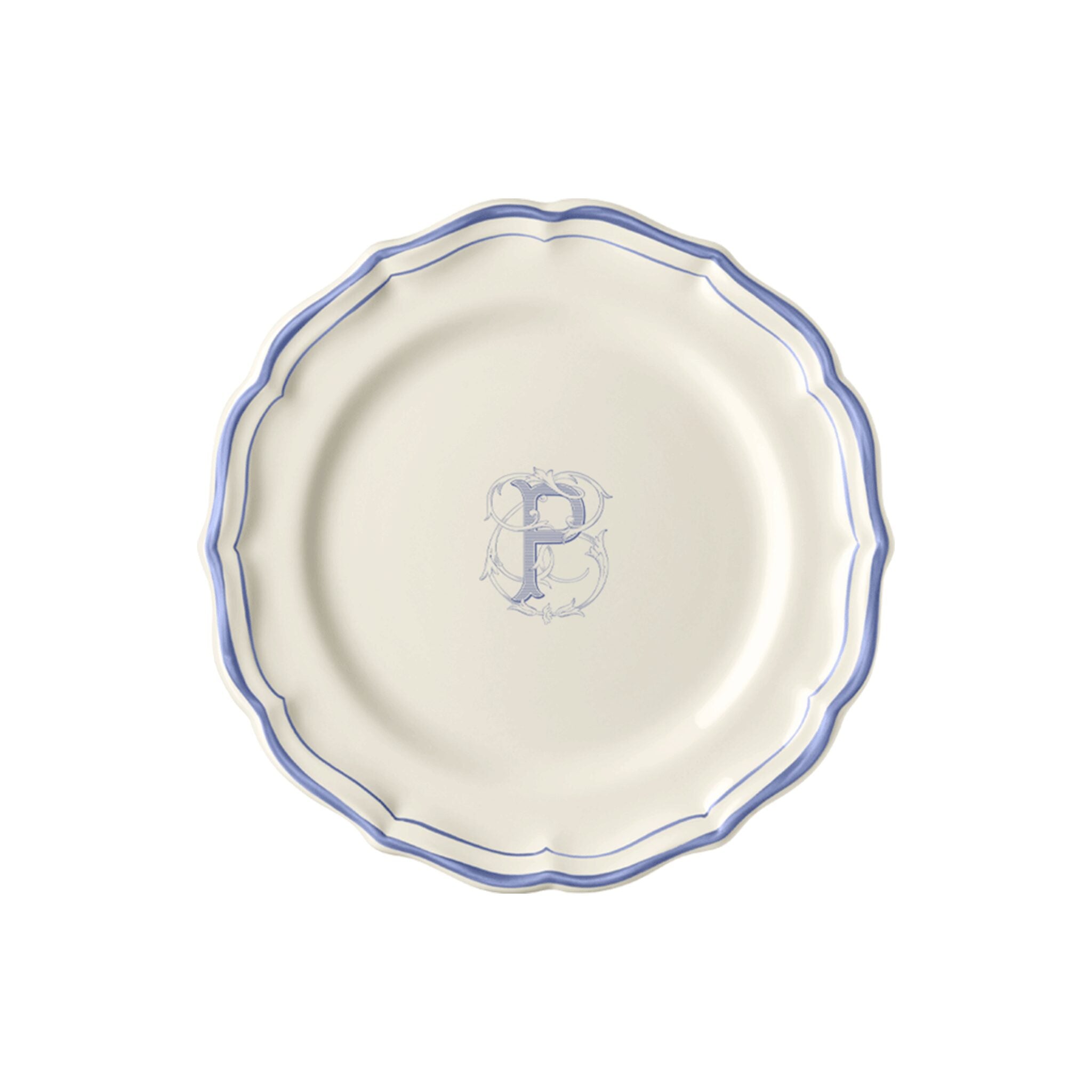Gien Set of 6 Dessert Plates P - Filet Blue Monogram