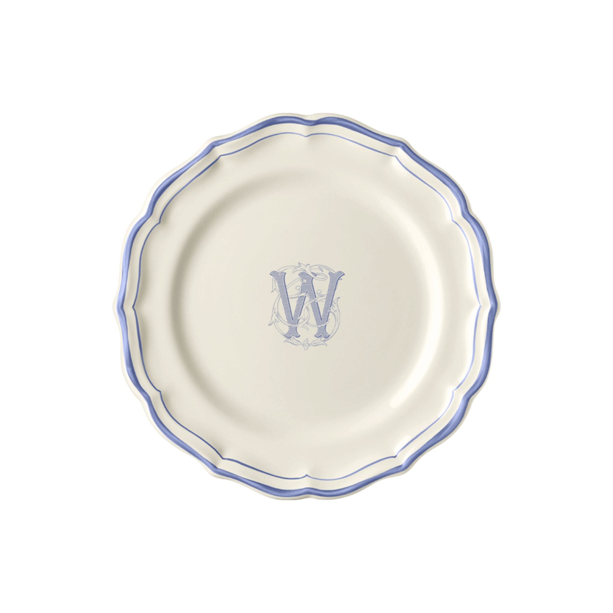 Gien Set of 6 Dessert Plates W - Filet Blue Monogram
