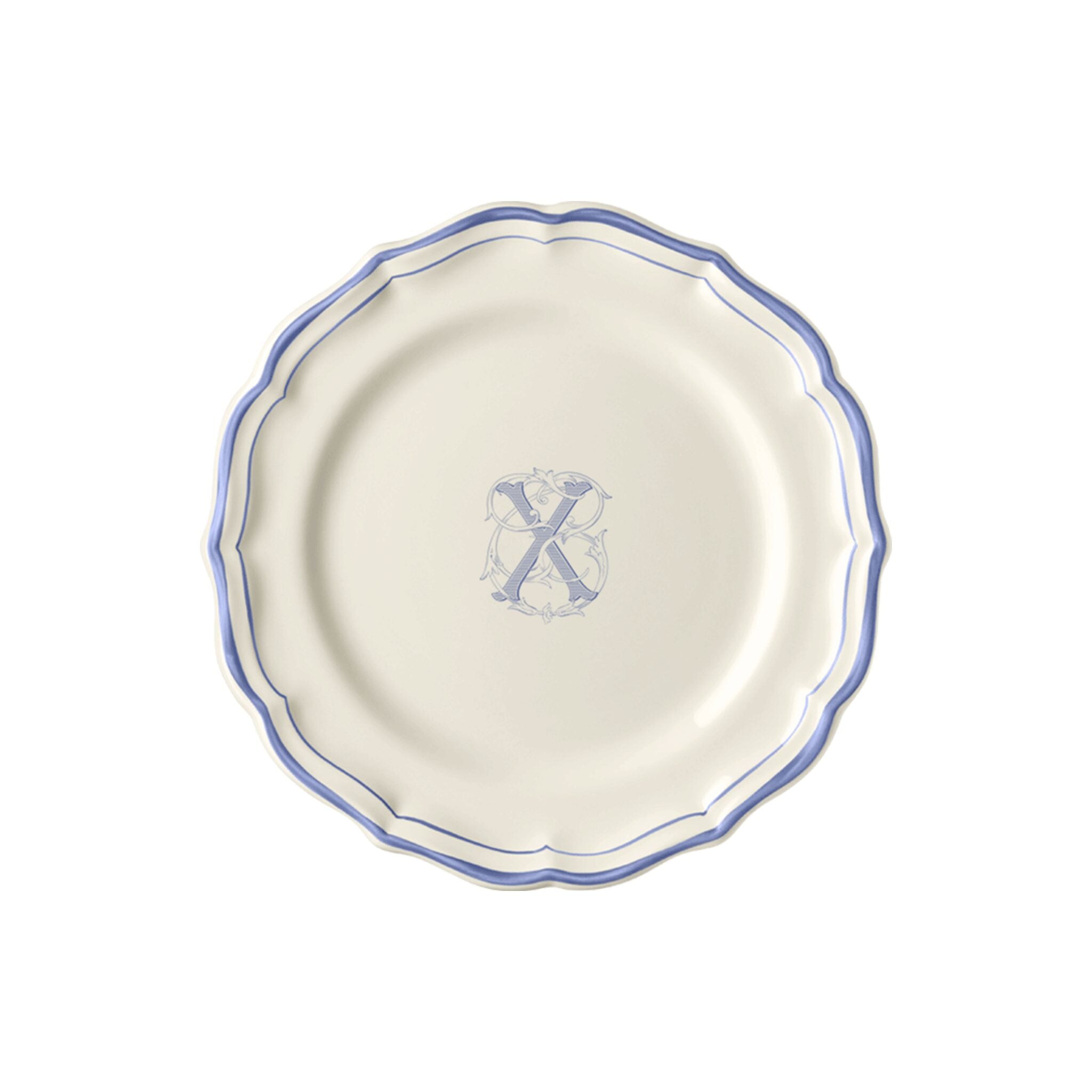 Gien Set of 6 Dessert Plates X - Filet Blue Monogram