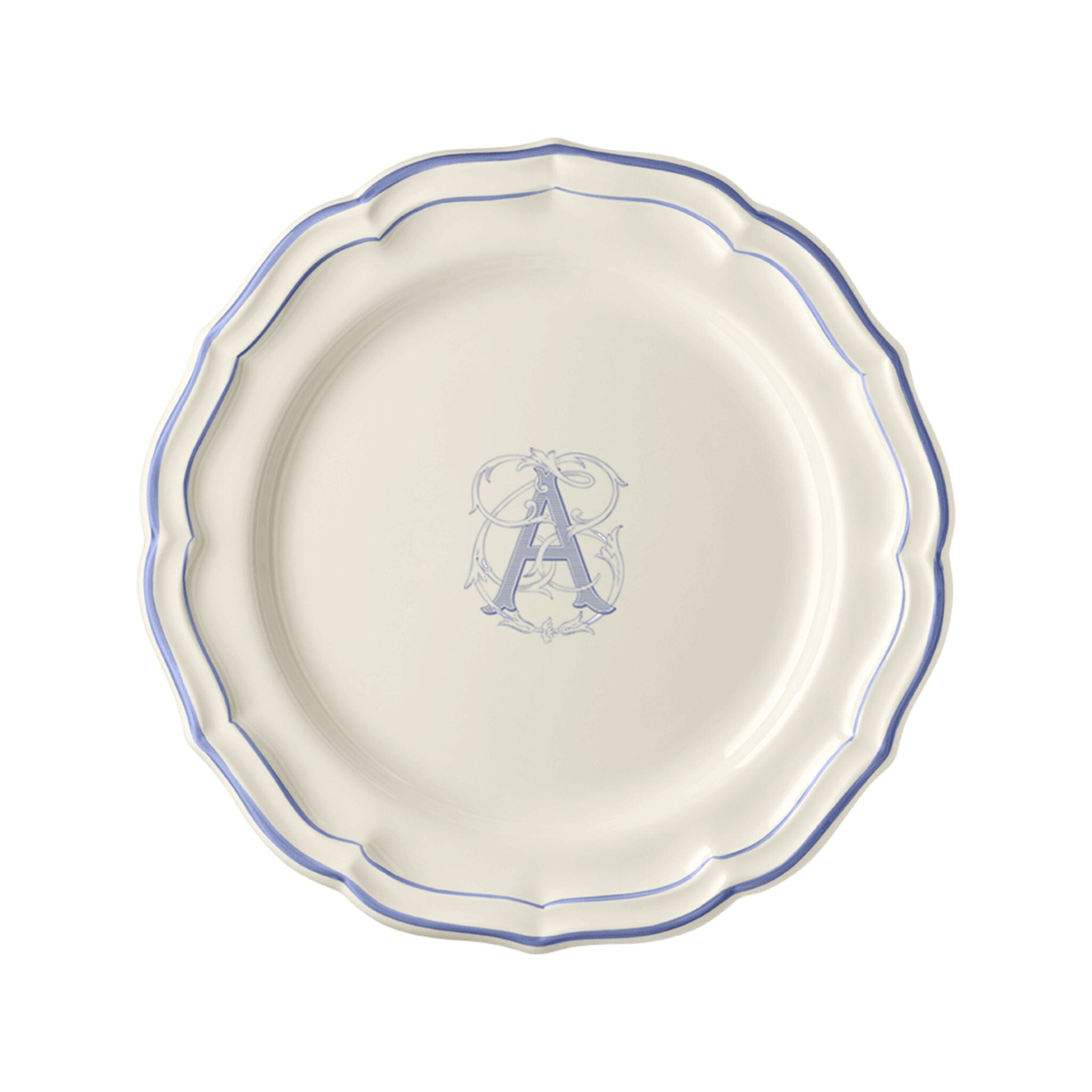 Gien Set of 6 Dinner Plates A - Filet Blue Monogram