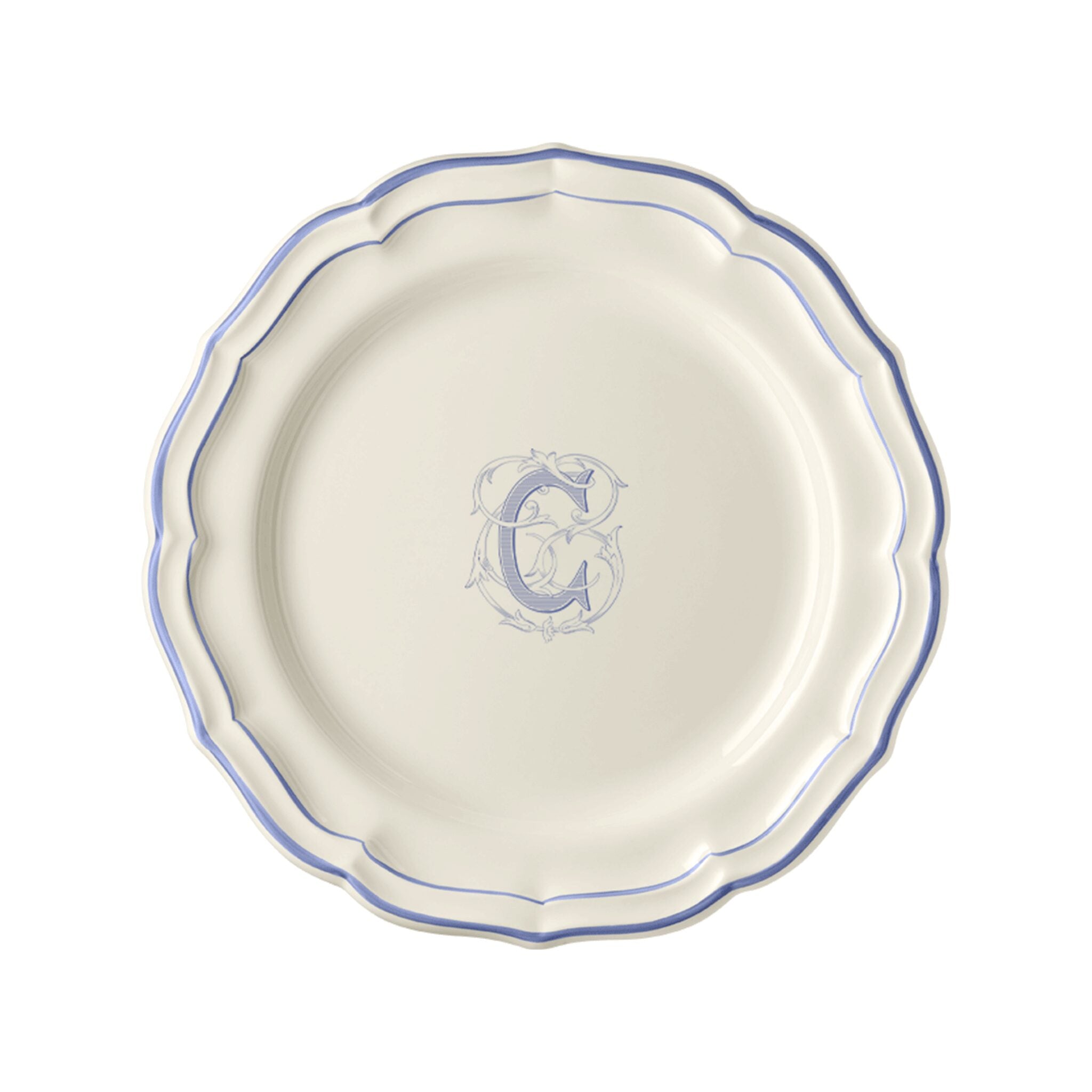 Gien Set of 6 Dinner Plates C - Filet Blue Monogram