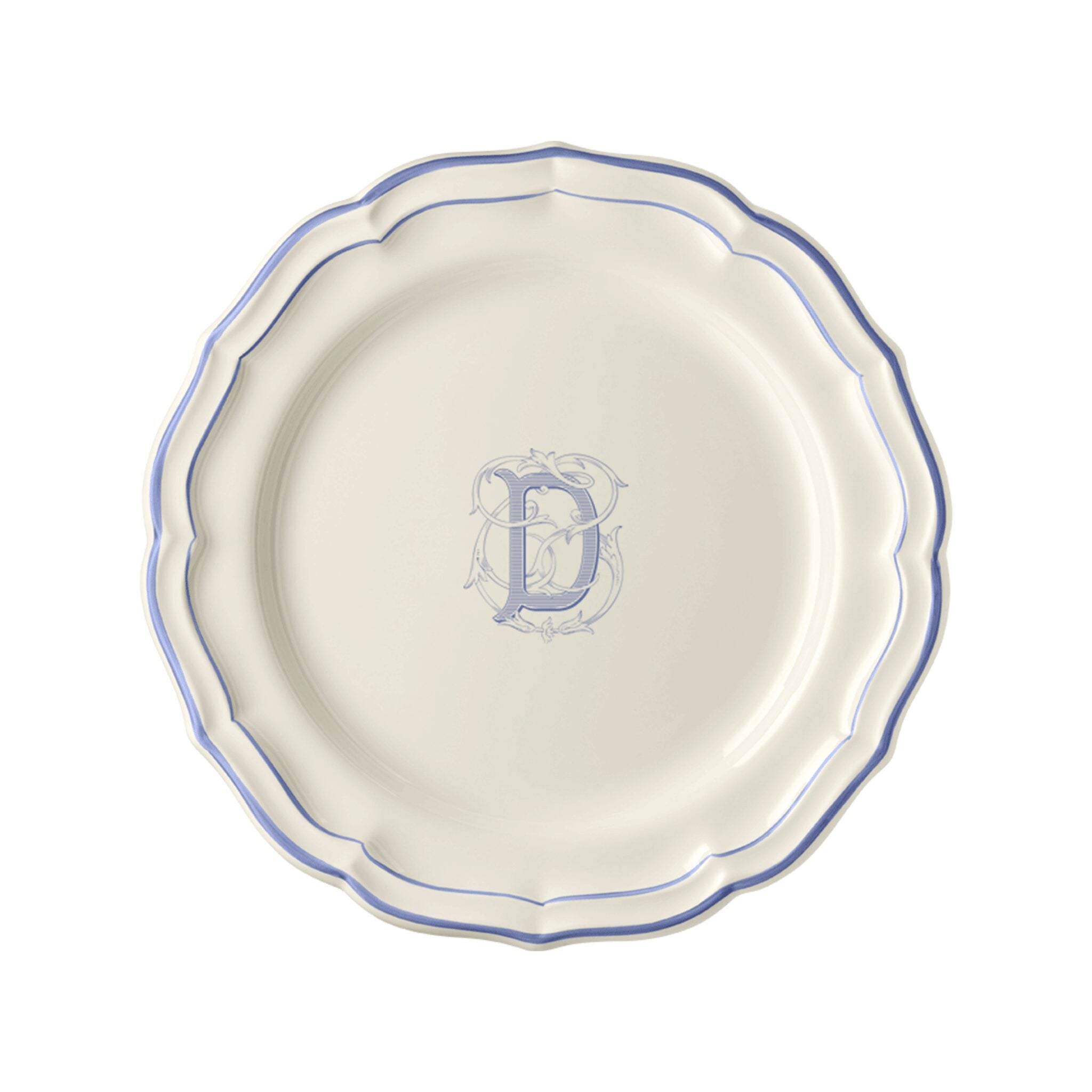 Gien Set of 6 Dinner Plates D - Filet Blue Monogram