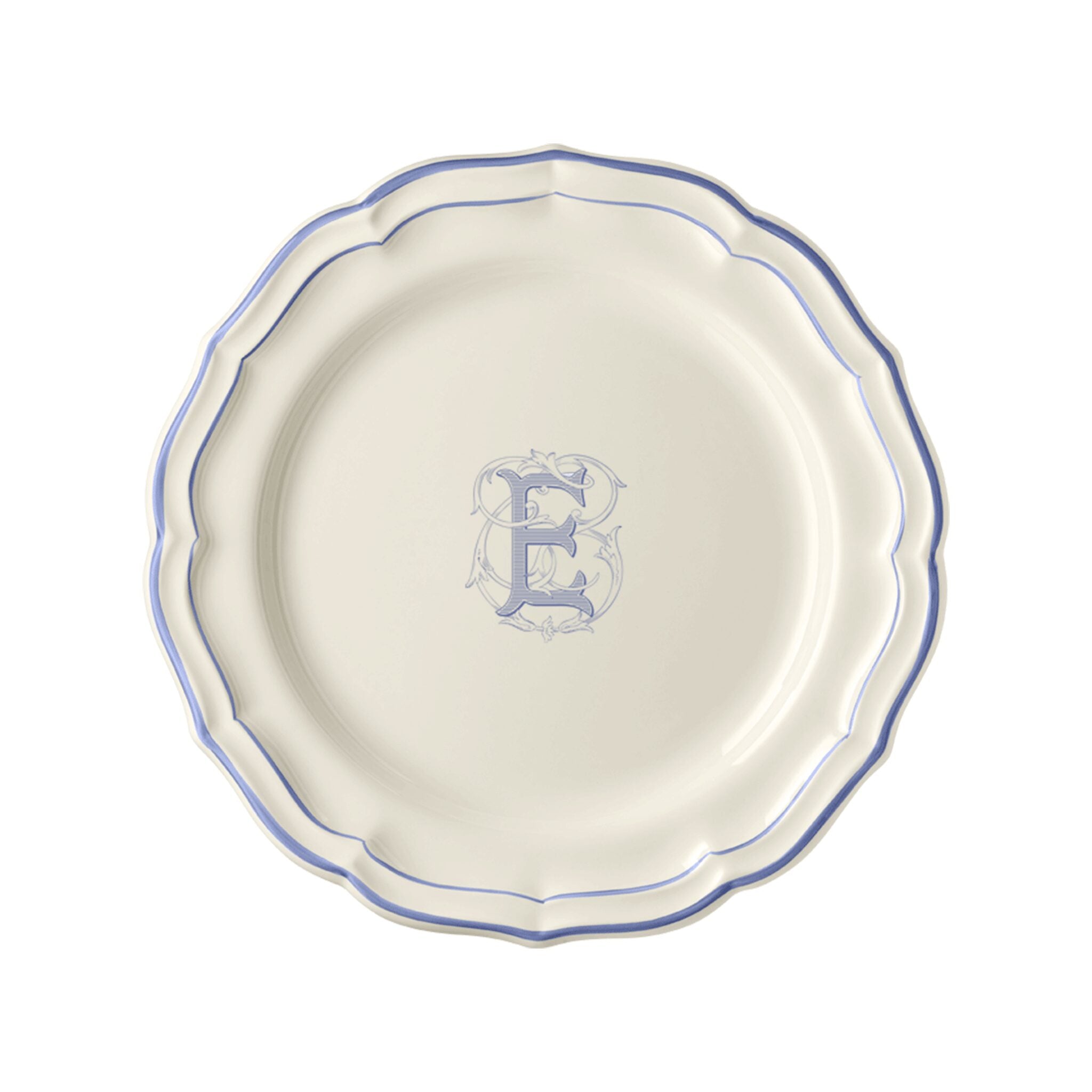 Gien Set of 6 Dinner Plates E - Filet Blue Monogram