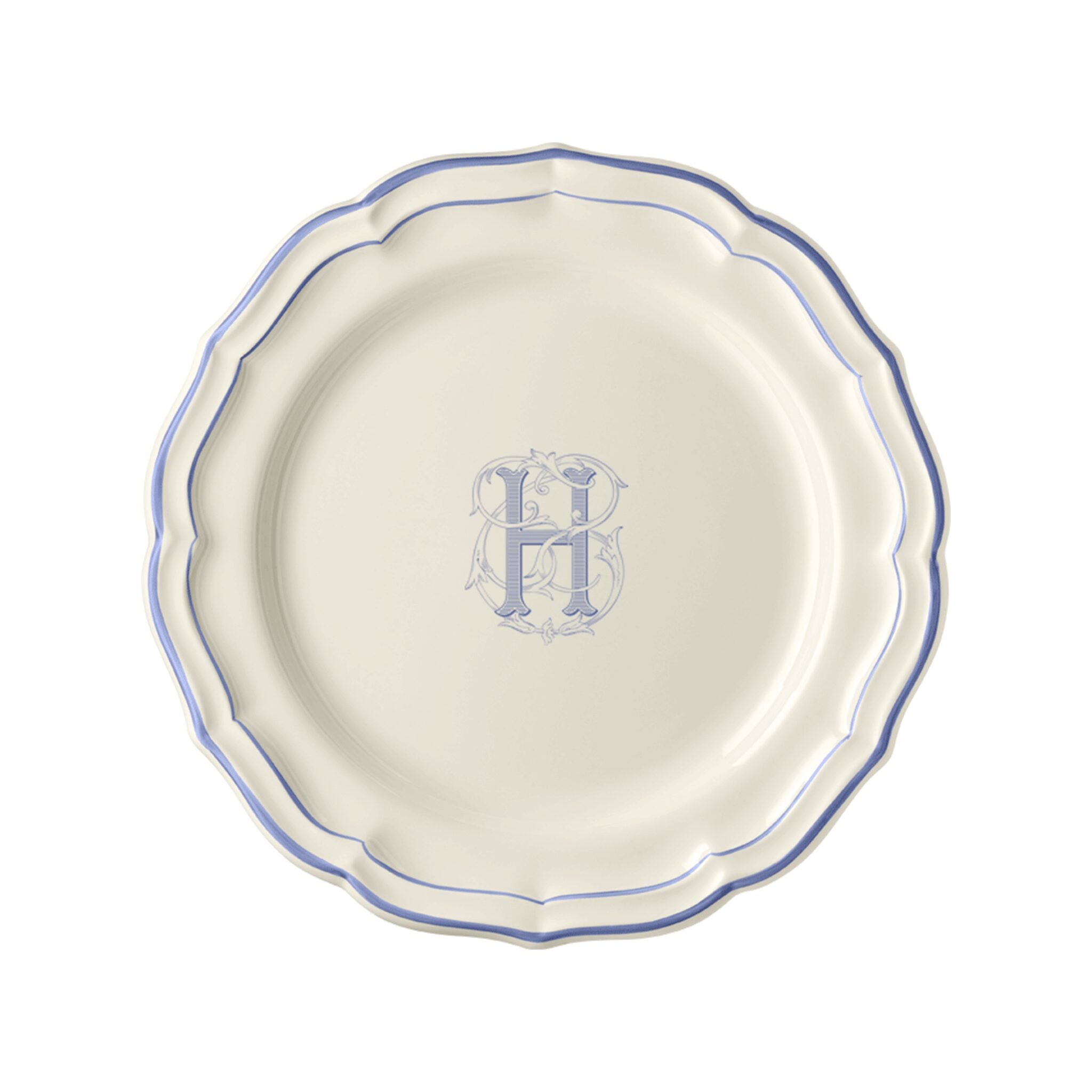 Gien Set of 6 Dinner Plates H - Filet Blue Monogram