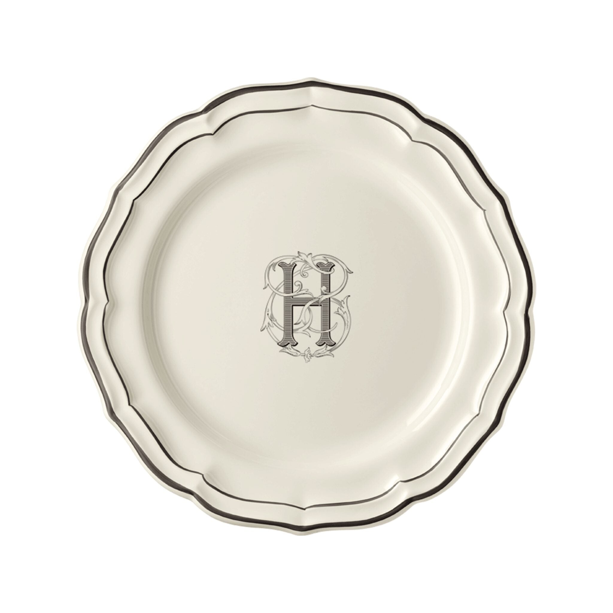 Gien Set of 6 Dinner Plates H - Filet Midnight Monogram