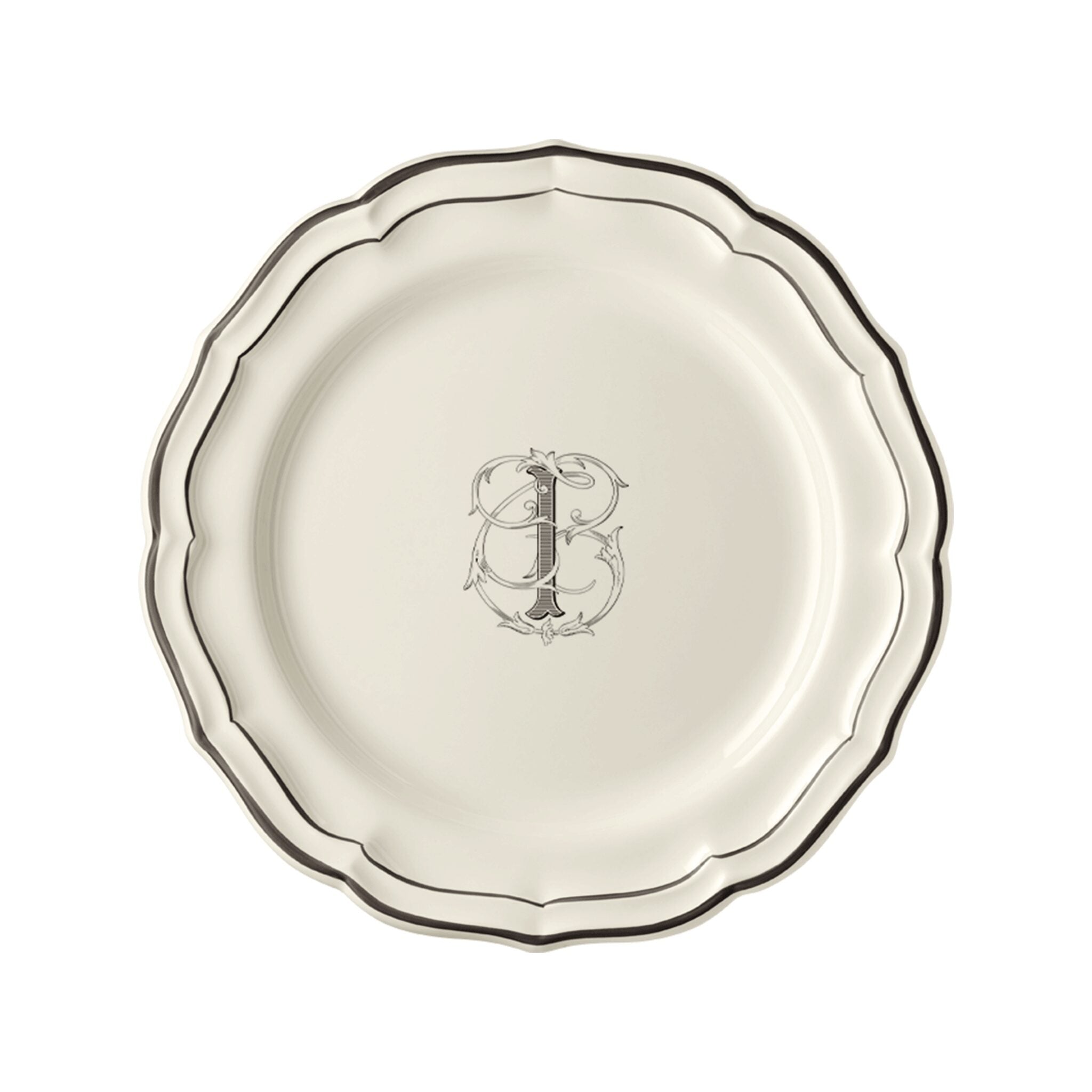 Gien Set of 6 Dinner Plates I - Filet Midnight Monogram