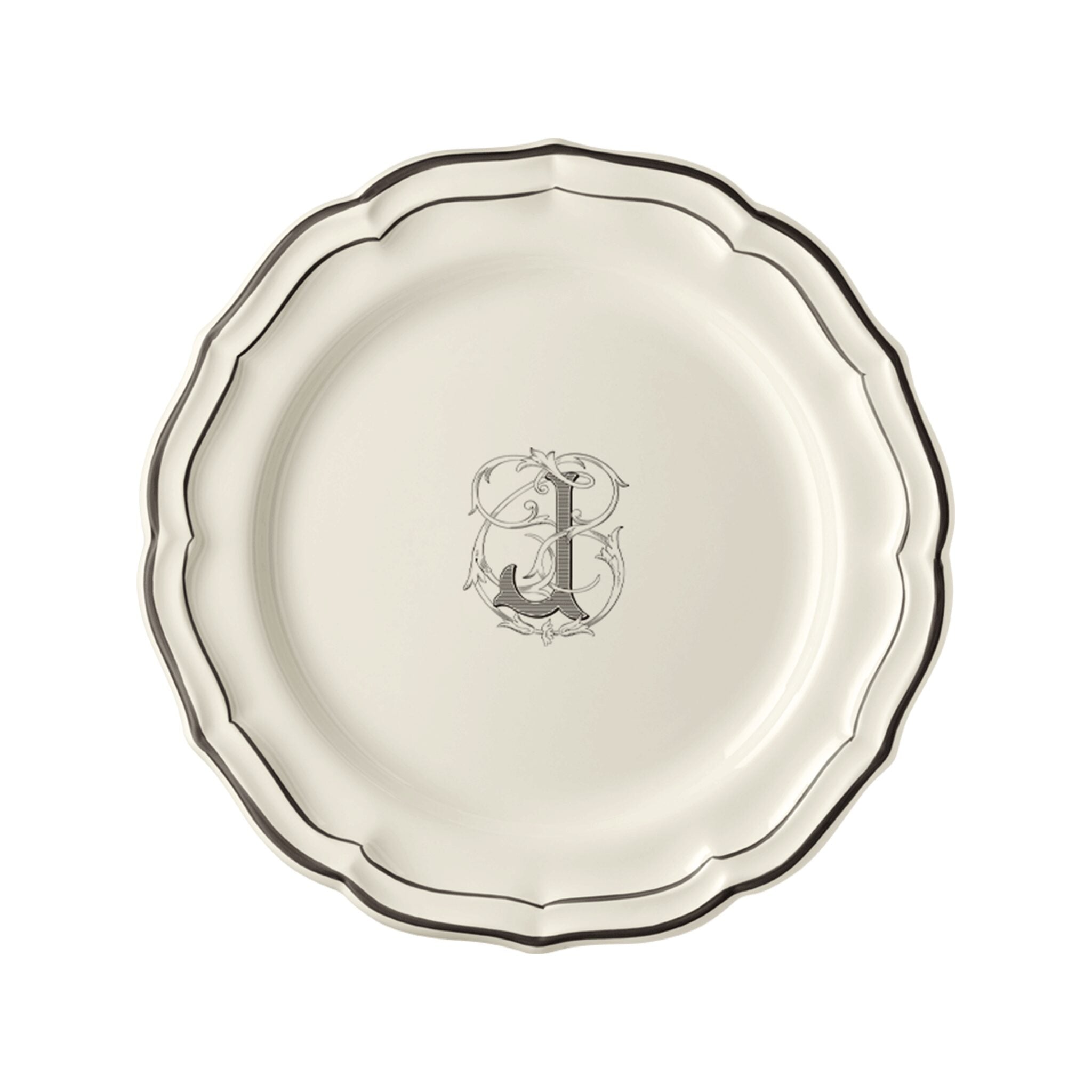 Gien Set of 6 Dinner Plates J - Filet Midnight Monogram
